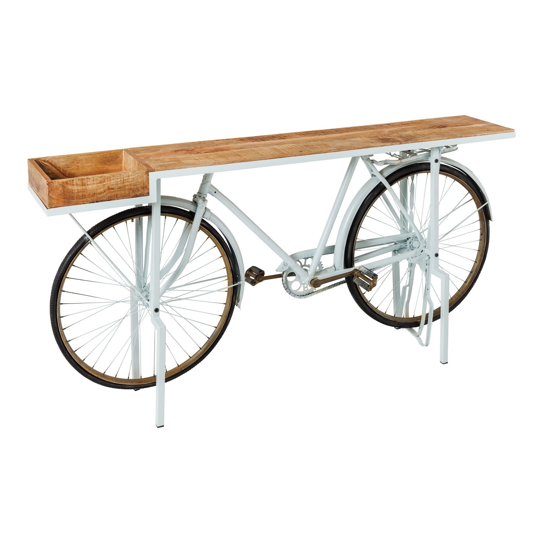 riess-ambiente Konsolentisch BICYCLE 195cm türkis / natur · Upcycling-Bartisch mit Fahrrad-Gestell (Einzelartikel, 1-St), Mango-Massivholz-Platte · recycelte Materialien · Retro Design