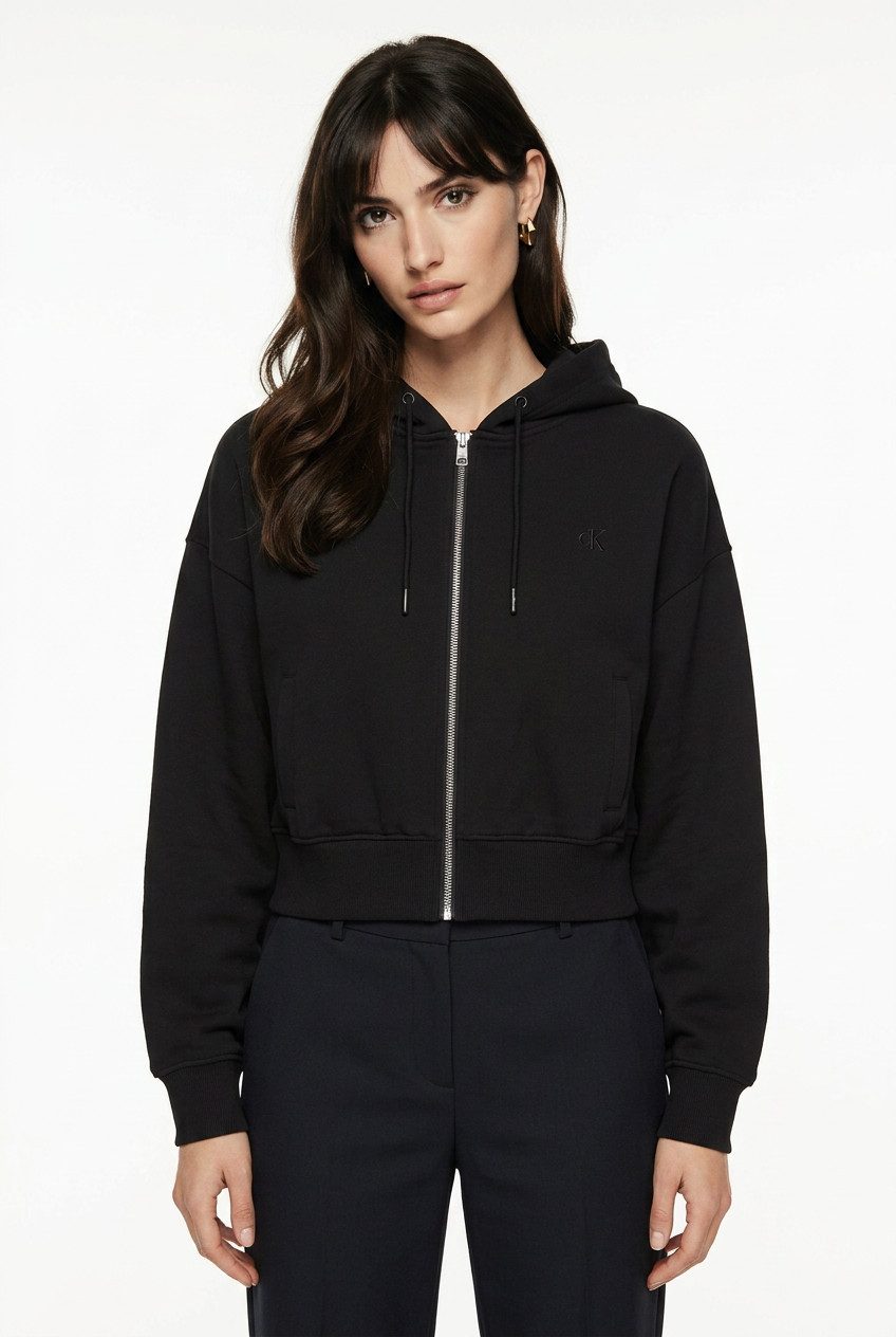 Calvin Klein Jeans Sweatjacke LS MONOGRAM TERRY CROP RELAXED F Regular fit mit Kapuze mit Kordelzug