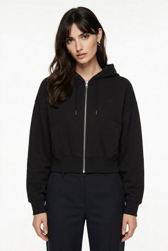 Calvin Klein Jeans Sweatjacke LS MONOGRAM TERRY CROP RELAXED F Regular fit mit Kapuze mit Kordelzug