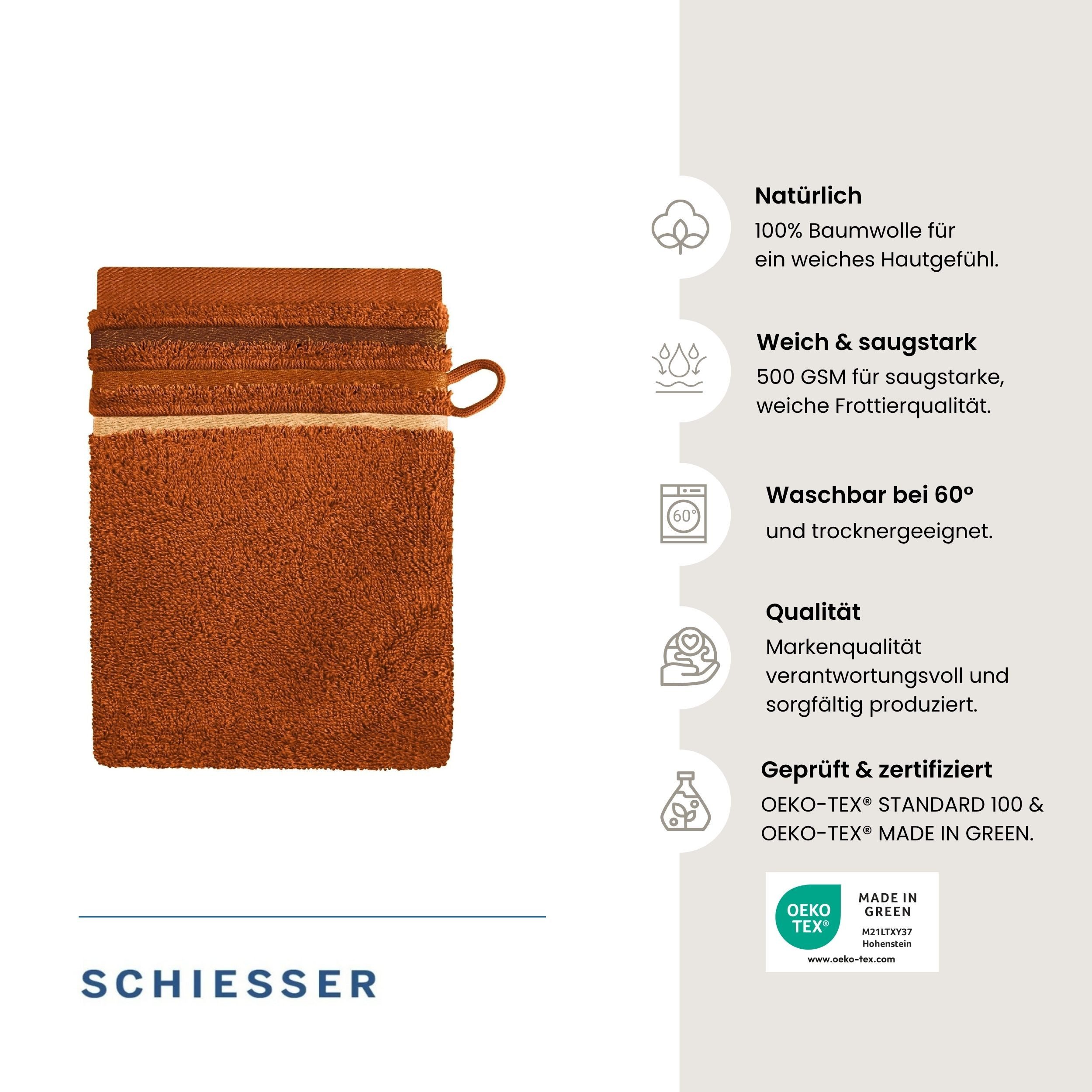 Schiesser Waschhandschuh Skyline Color aus 100 % Baumwolle mit eleganter Streifenbordüre, (5-St), OEKO-TEX® MADE IN GREEN – Bild 2 von 5