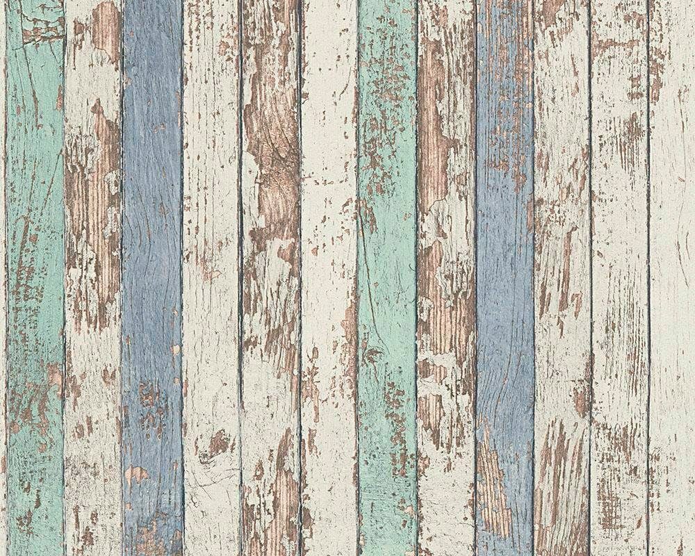 living walls Vliestapete Best of Wood`n Stone 2nd Edition, Holz, Tapete Holzoptik matt leicht strukturiert natur/braun/blau/grün