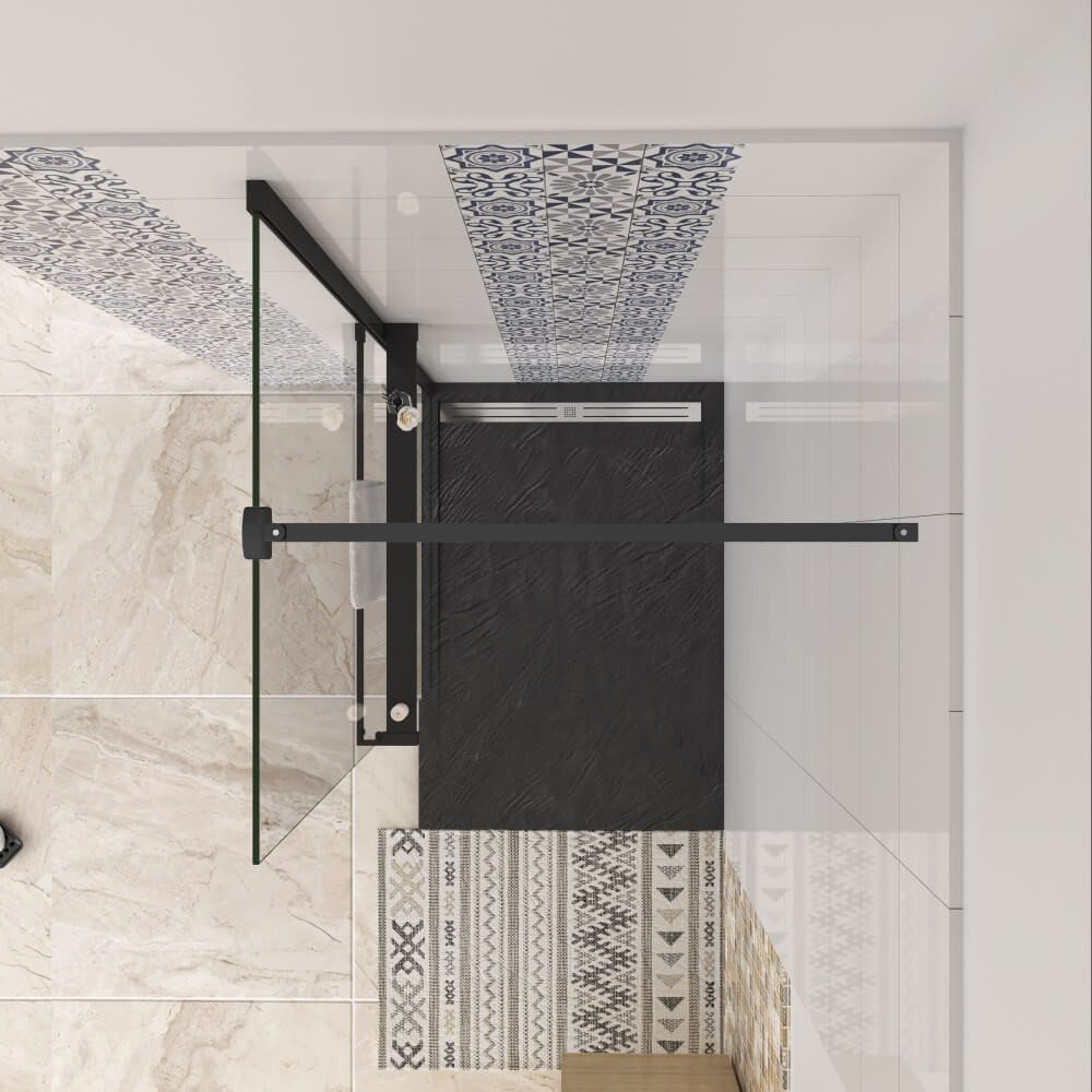 AICA Walk-in-Dusche 200cm 8mm Sicherheitsglas Schwarz walk in mit Handtuchhalter Duschwand, Einscheibensicherheitsglas, Glas