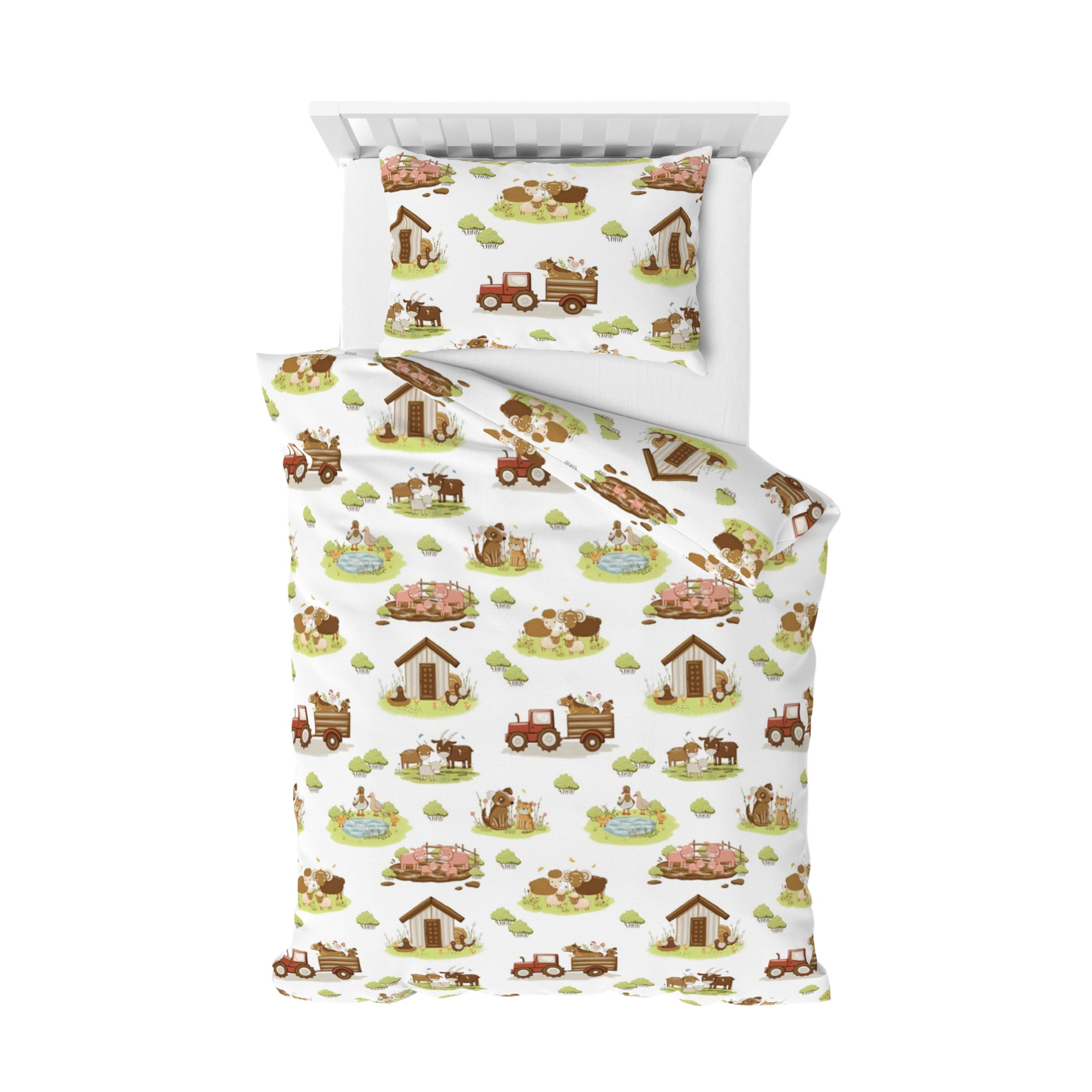 MTOnlinehandel Babybettwäsche Little Farm • 100x135 + 40x60 cm • Bauernhof, 100% Baumwolle, 2 teilig, Renforcé • Geschenkidee • Bauernhoftiere