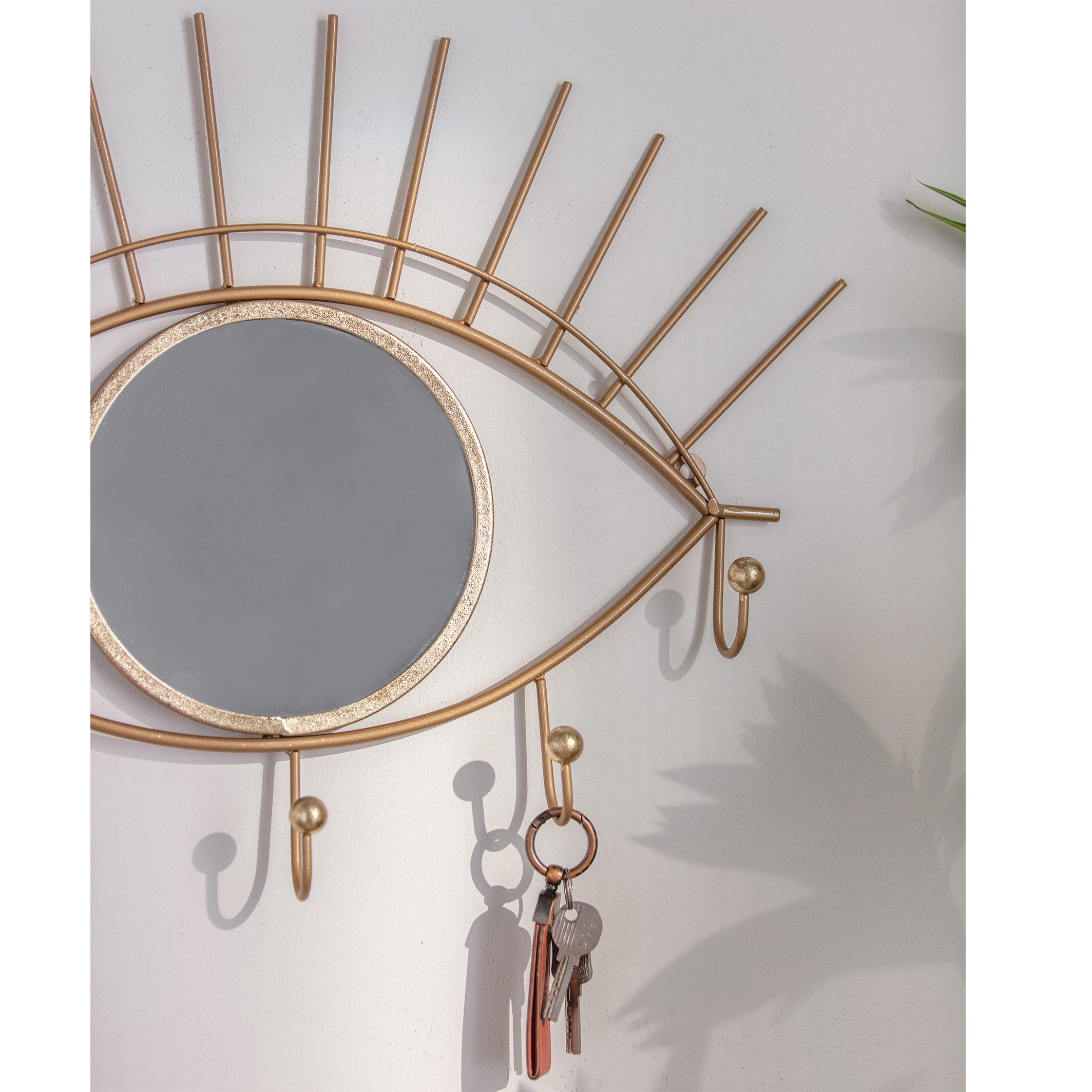 K&L Wall Art Wandspiegel Metall Wandhaken Metallspiegel Antik Goldoptik Garderobe Kleiderhaken, Schlüsselaufhänger, Schützendes Auge