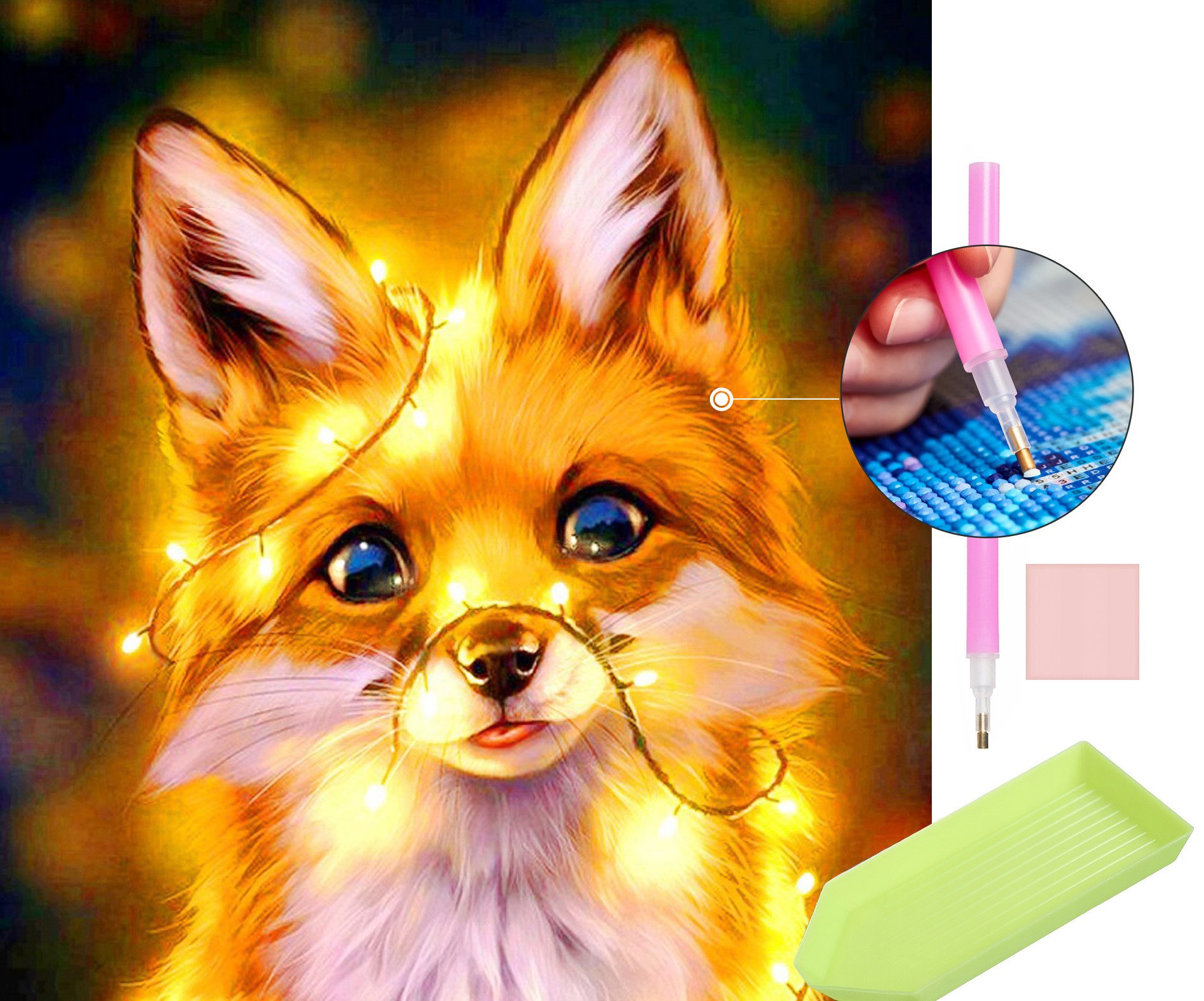 MALATEC Malen nach Zahlen Faszinierende Fuchs-Diamantmalerei im 30x30cm Set (Komplett-Set), Kreativität fördern, Stress abbauen, einzigartige Dekoration