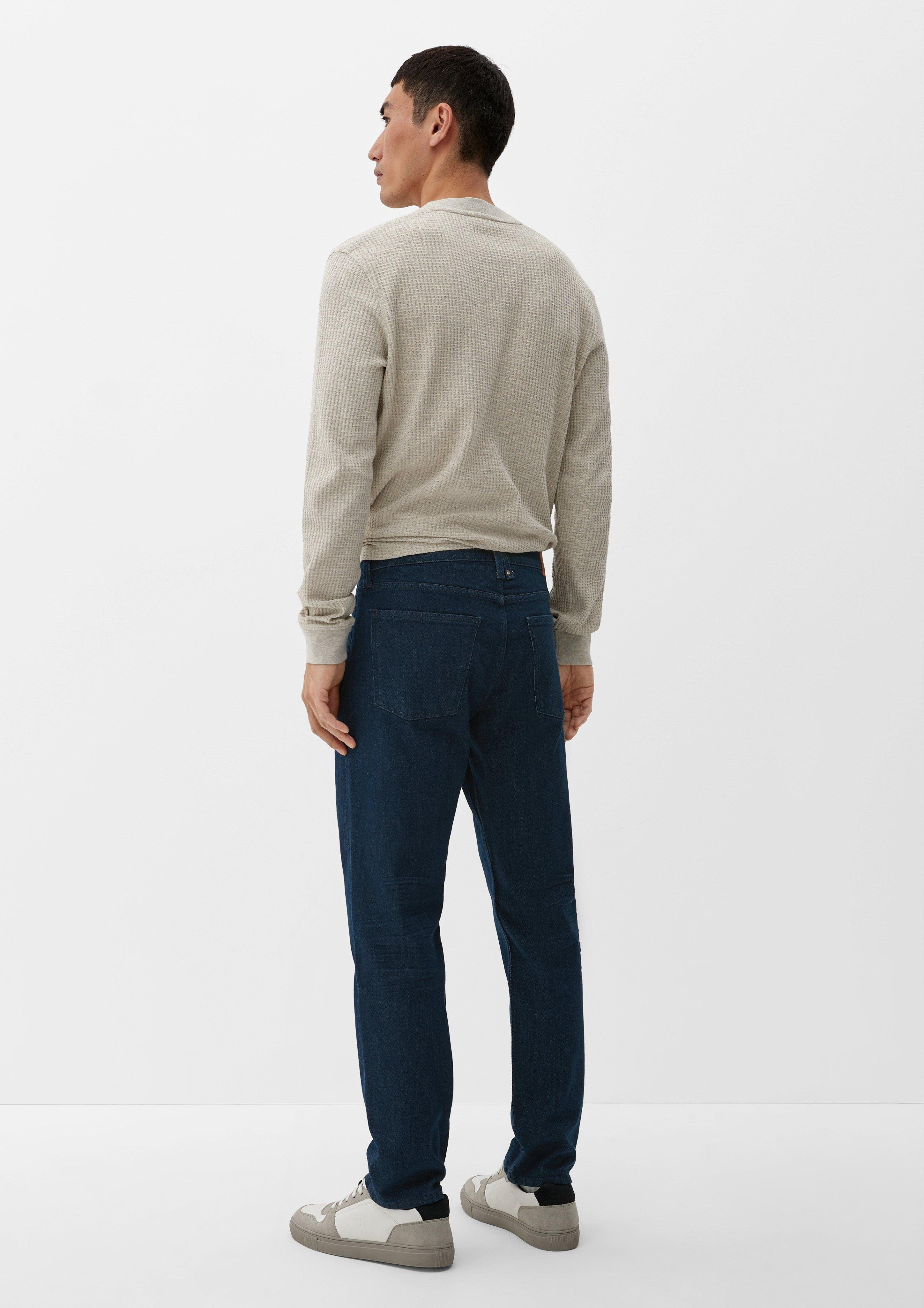 Waschung s.Oliver / Slim Rise High Stoffhose Jeans Fit Leg / dunkelblau Regular /