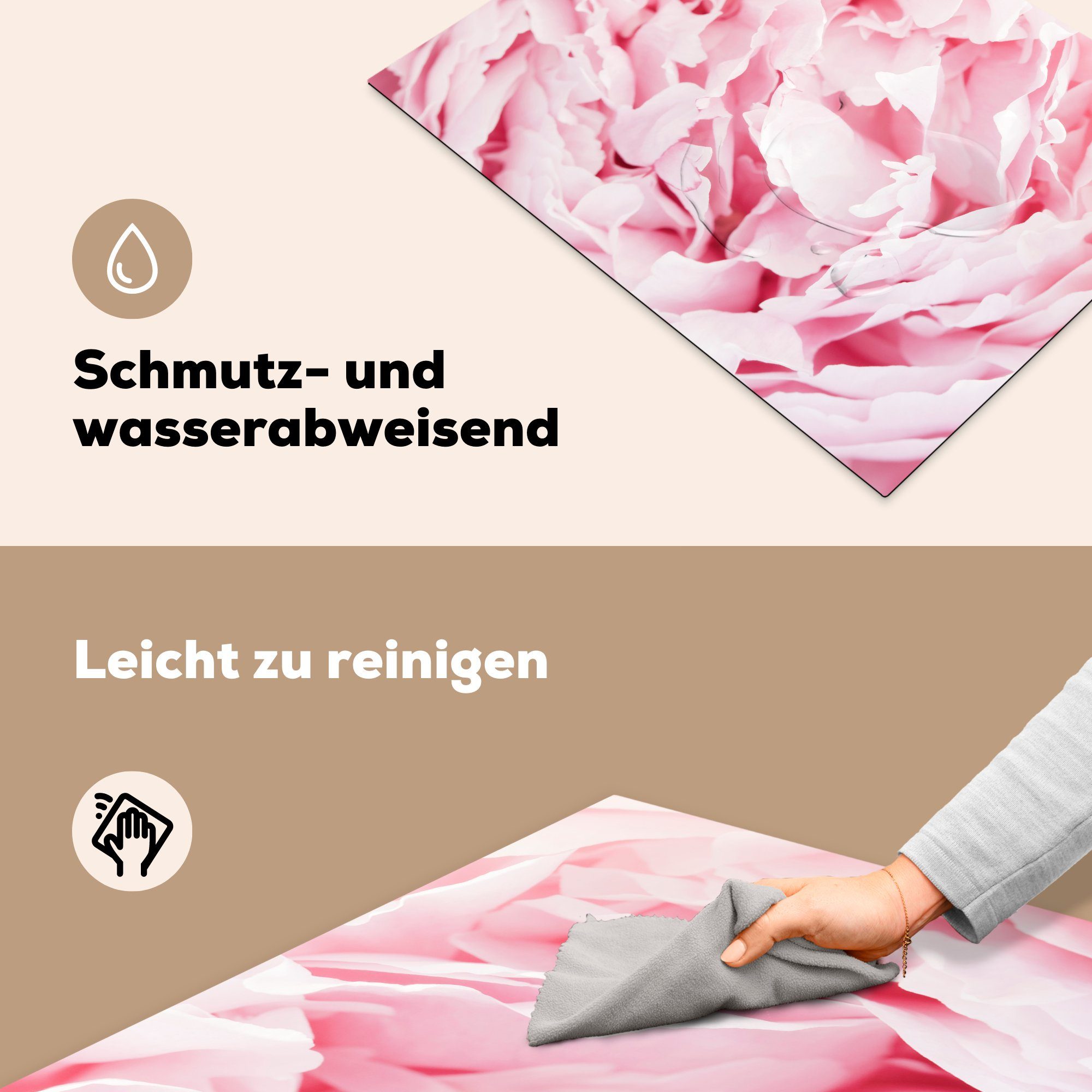 des (1 Inneren Vinyl, Schutz die rosa 71x52 Herdblende-/Abdeckplatte Induktionskochfeld für küche, Pfingstrose, Nahaufnahme Ceranfeldabdeckung cm, MuchoWow tlg), einer