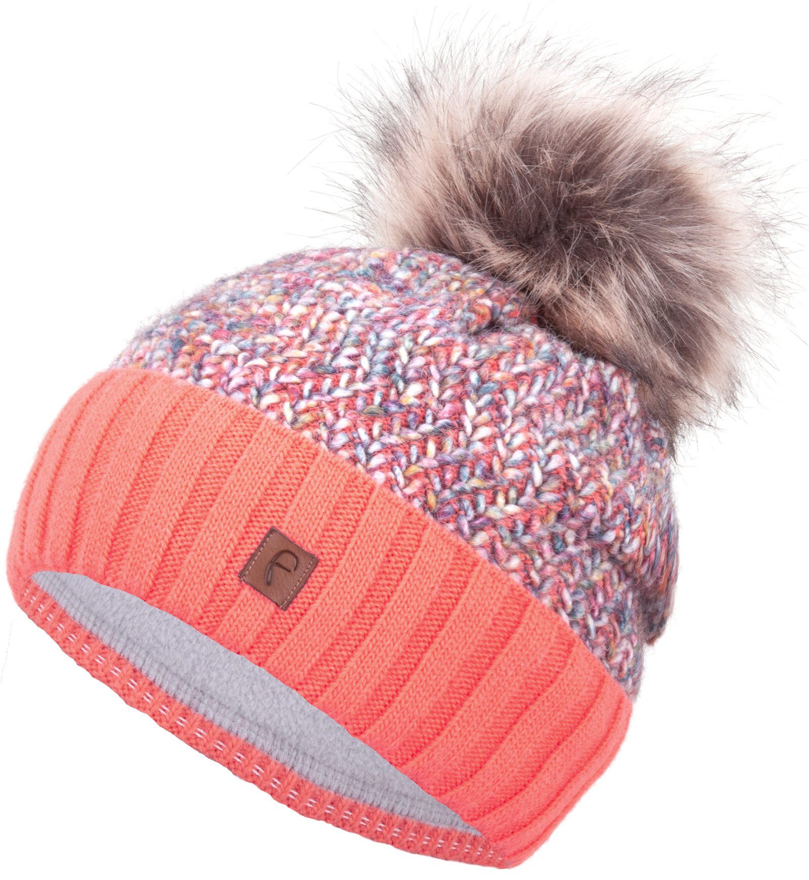 Faera Bommelmütze Wintermütze Damen Winter Mütze Beanie Haube gefüttert Strickmütze