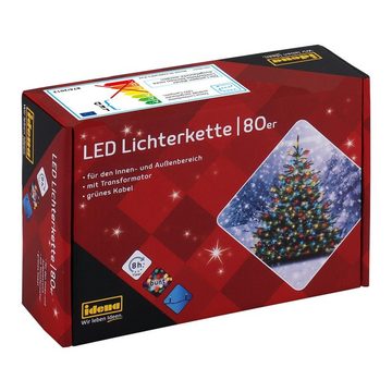 Idena LED-Lichterkette 80er bunt, Innen- und Außenbereich 8h-Timer grünes Kabel Weihnachtsbeleuchtung