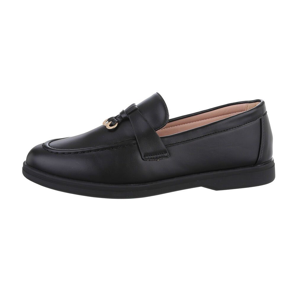 Ital-Design Damen Mokassins Freizeit Slipper Blockabsatz Mokassins in Schwarz