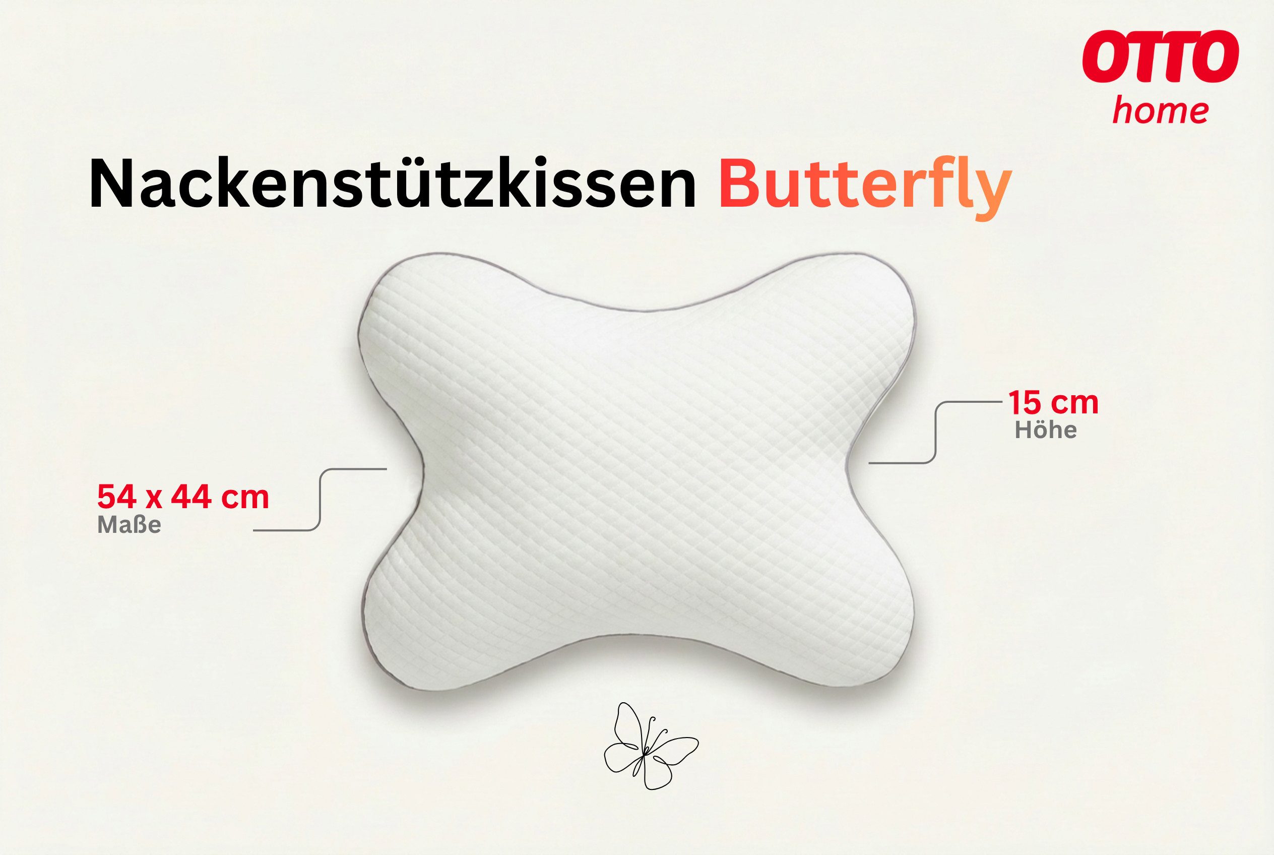 OTTO home Nackenkissen Schmetterling NEUHEIT! in Größe: 54x44 cm, 1-tlg., ergonomisches Nackenstützkissen für alle Schlafpositionen!