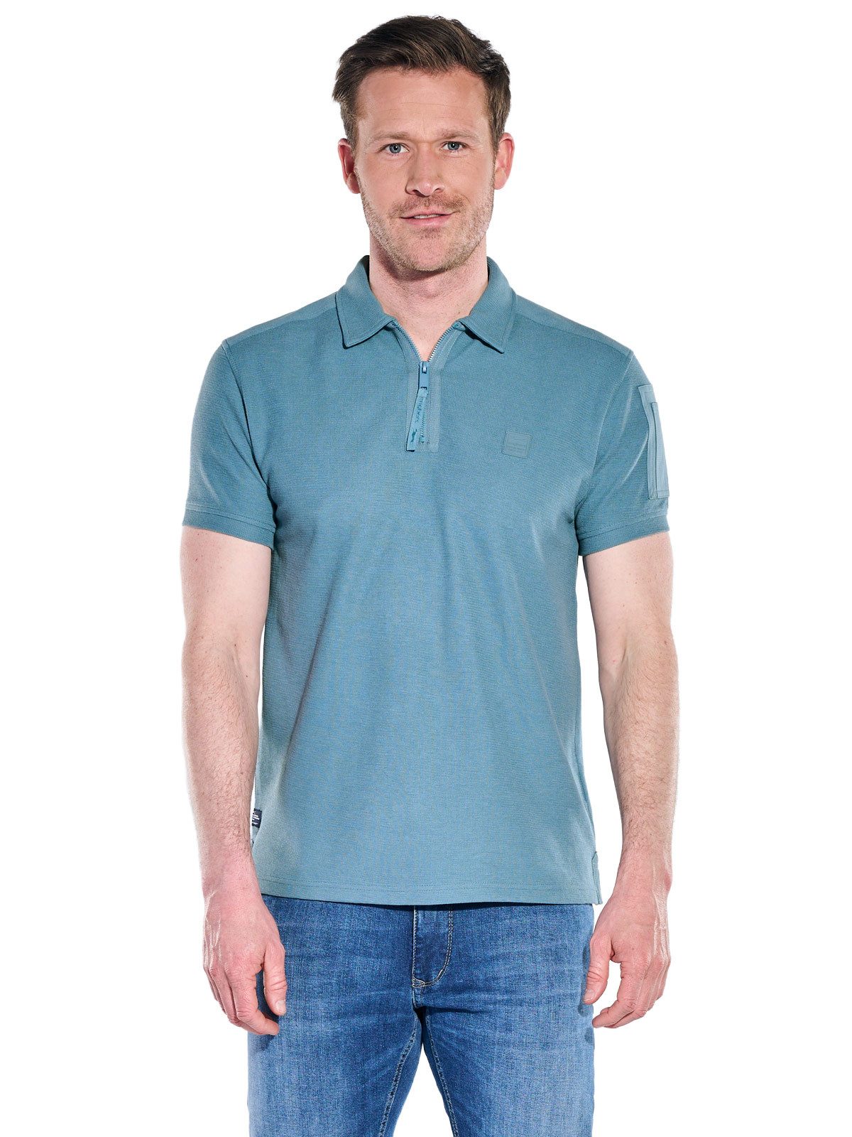 Engbers Poloshirt Herren Poloshirt mit Reißverschluss, Mittelblau