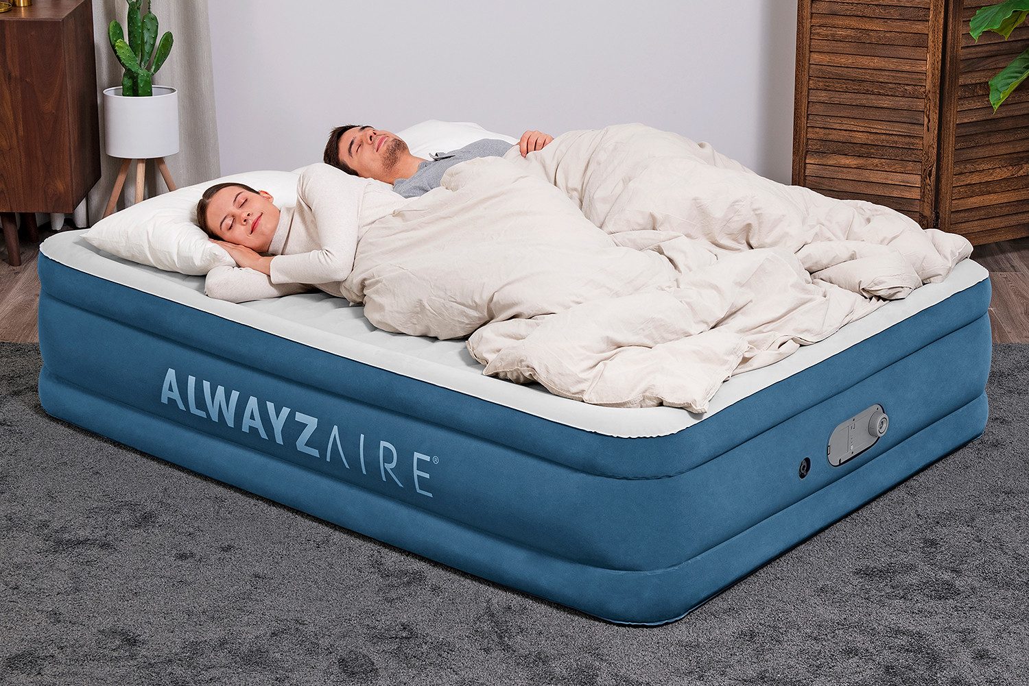 Bestway Luftbett Luftmatratze AlwayzAire, (Packung, 1-tlg., 203 x 152 x 46 cm, mit integrierter Doppelpumpe), in 240 Sek. aufgepumpt
