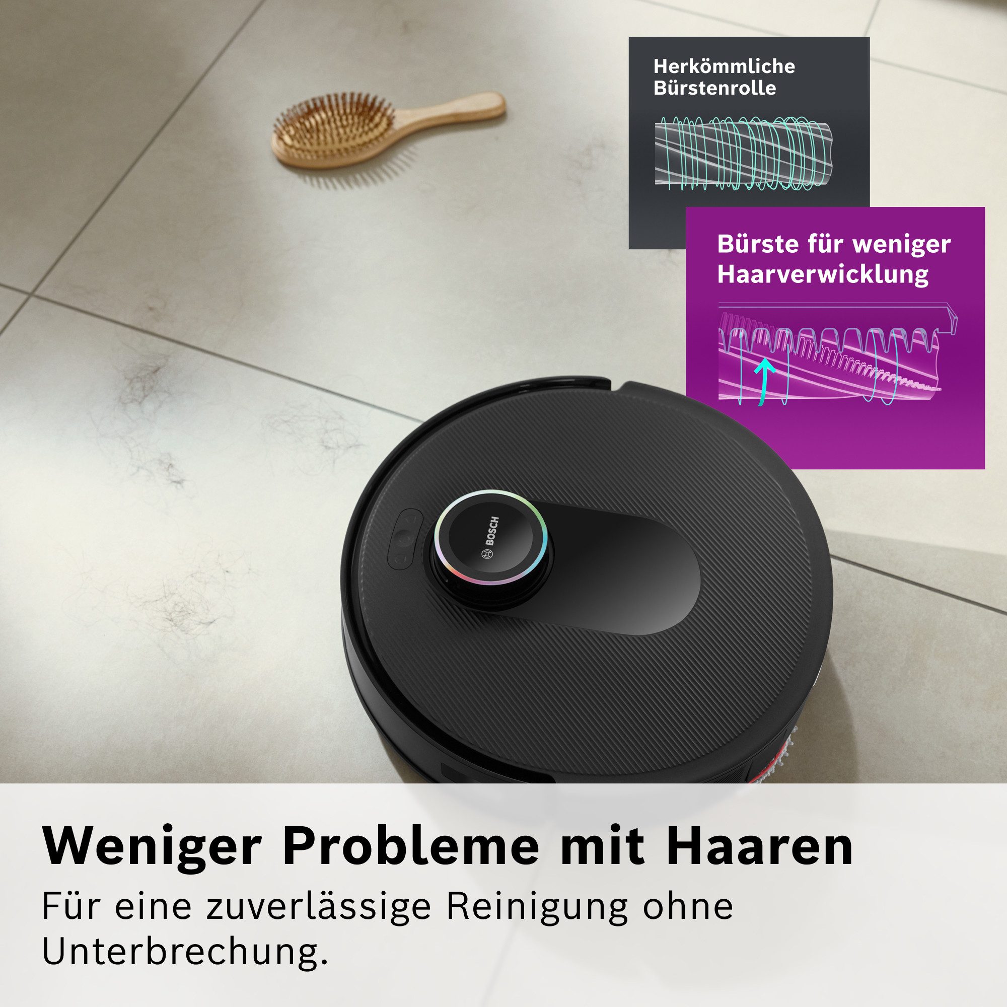 BOSCH Saugroboter mit Wischfunktion Spotless Max Cam BCRDW3BX, rotierende Wischpads, 60 W, mit Beutel, Datensicherheit, 11.000 Pa Saugkraft, Absaugstation, Kamera