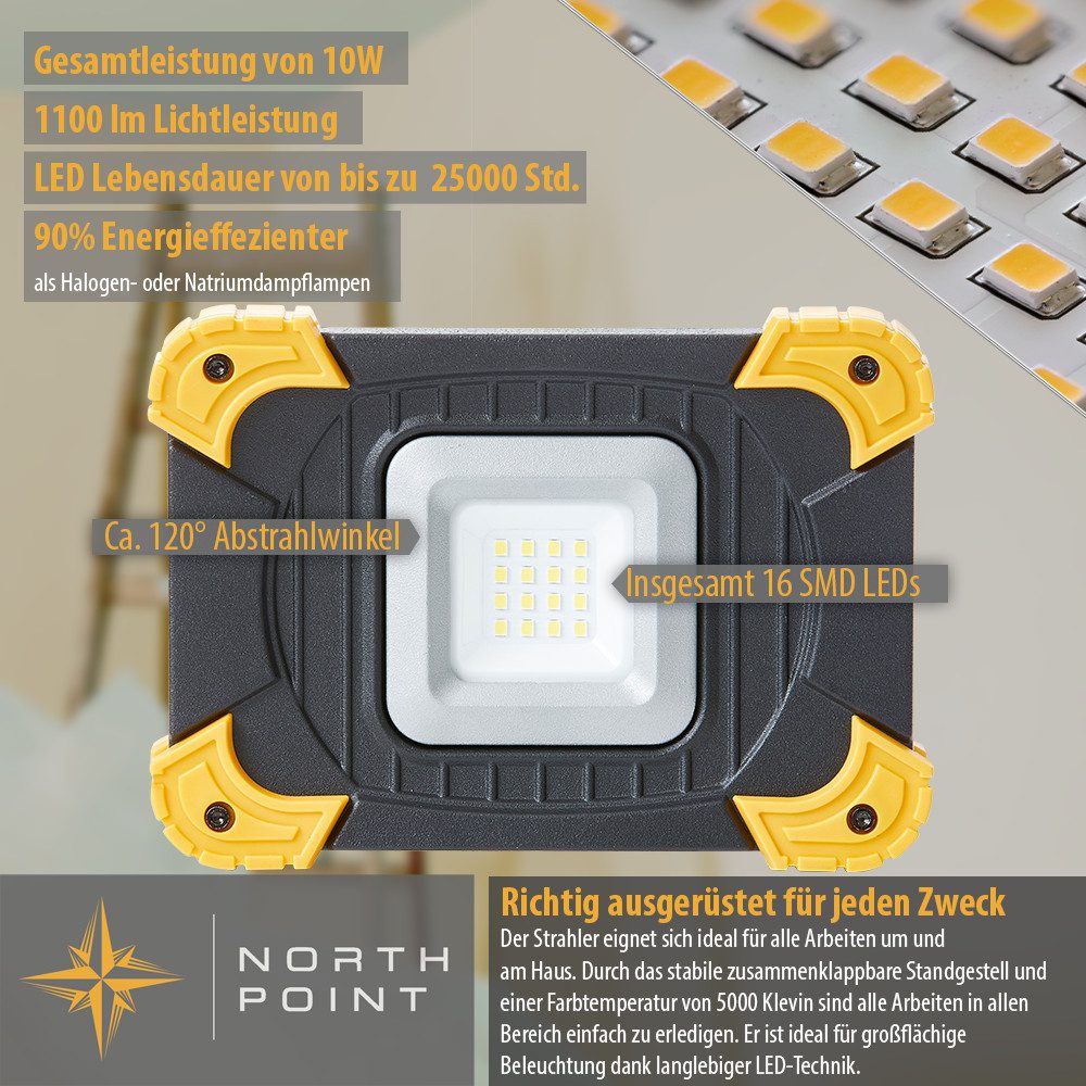 Northpoint LED work light with battery, dimmable, 1100 lumens, IP54 with power bank function