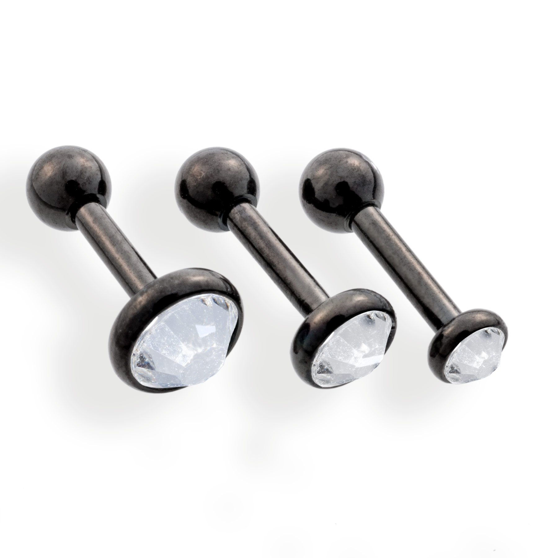 Ohrring-Set Ohr Piercing Schwarz mit klaren Kristallen - Ohrstecker - Ohrringe