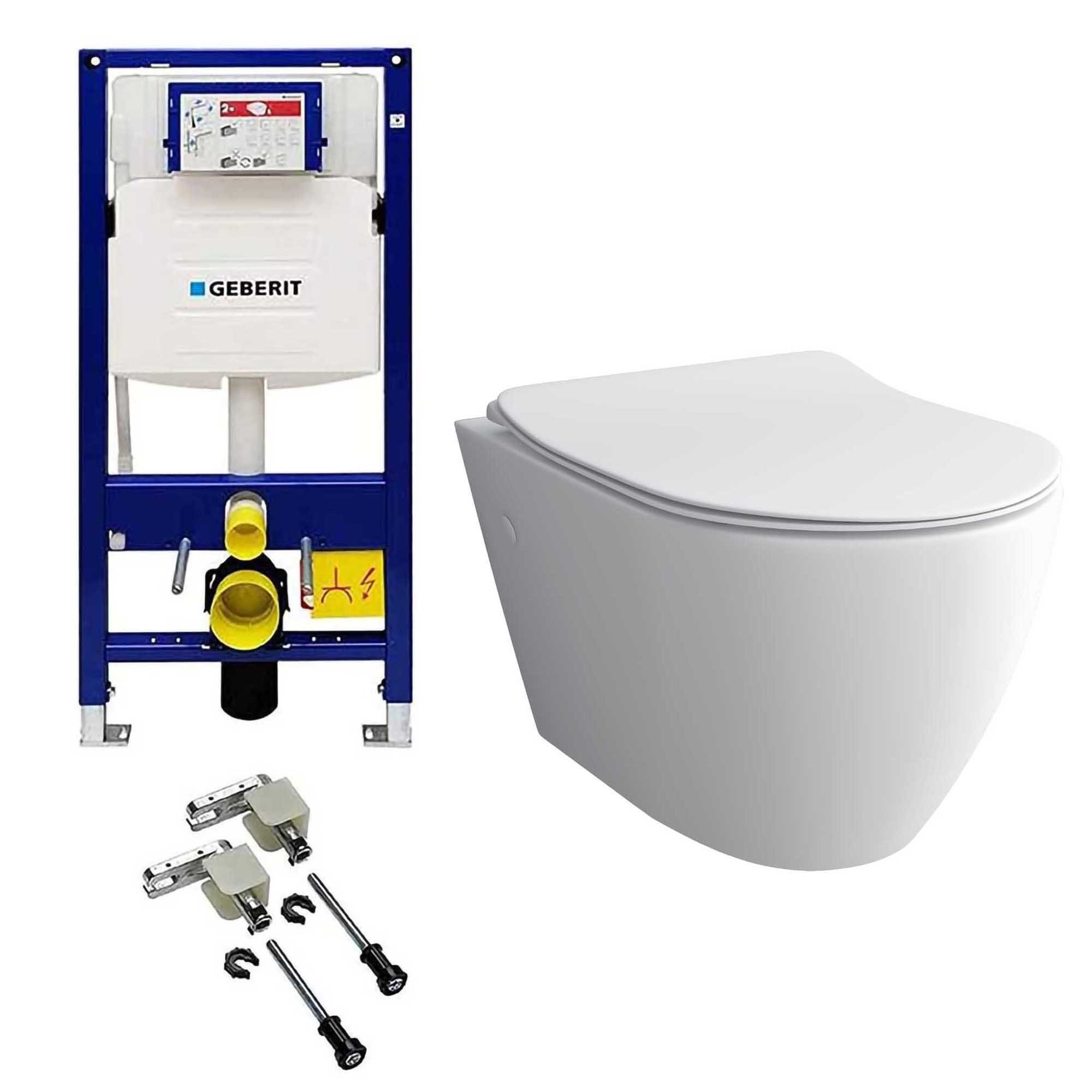Alpenberger Tiefspül-WC - Wand WC Spülrandlos - Toilette mit WC Sitz mit Absenkautomatik, Wandhängend, Abgang Waagerecht, Vorwandelement WC Set Komplett, Geberit Spülkasten + Bausatz