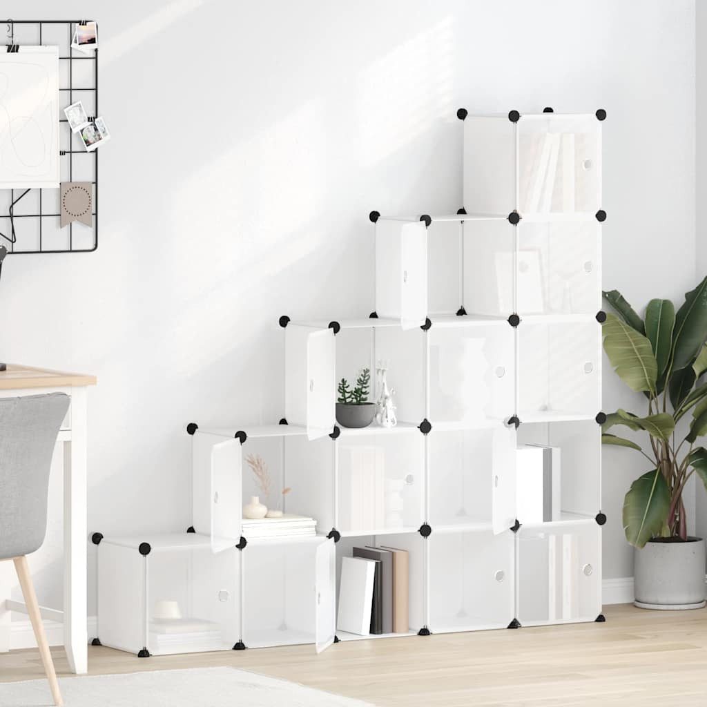 furnicato Regalwürfel Aufbewahrungswürfel-Organizer 155x32x153,5 cm Transparent mit 15, 1-tlg., Stapelbares Regalmodul mit Türen und wasserfestem Kunststoff