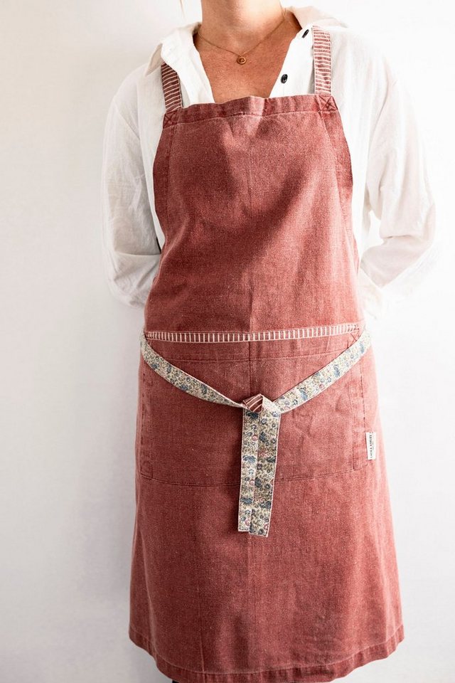 Kochschürze mit und Daniela, unifarbig, Fronttasche mit kombiniert und Blumen, verstellbarem Nackenband ASHLEY LAURA (1-tlg), Streifen