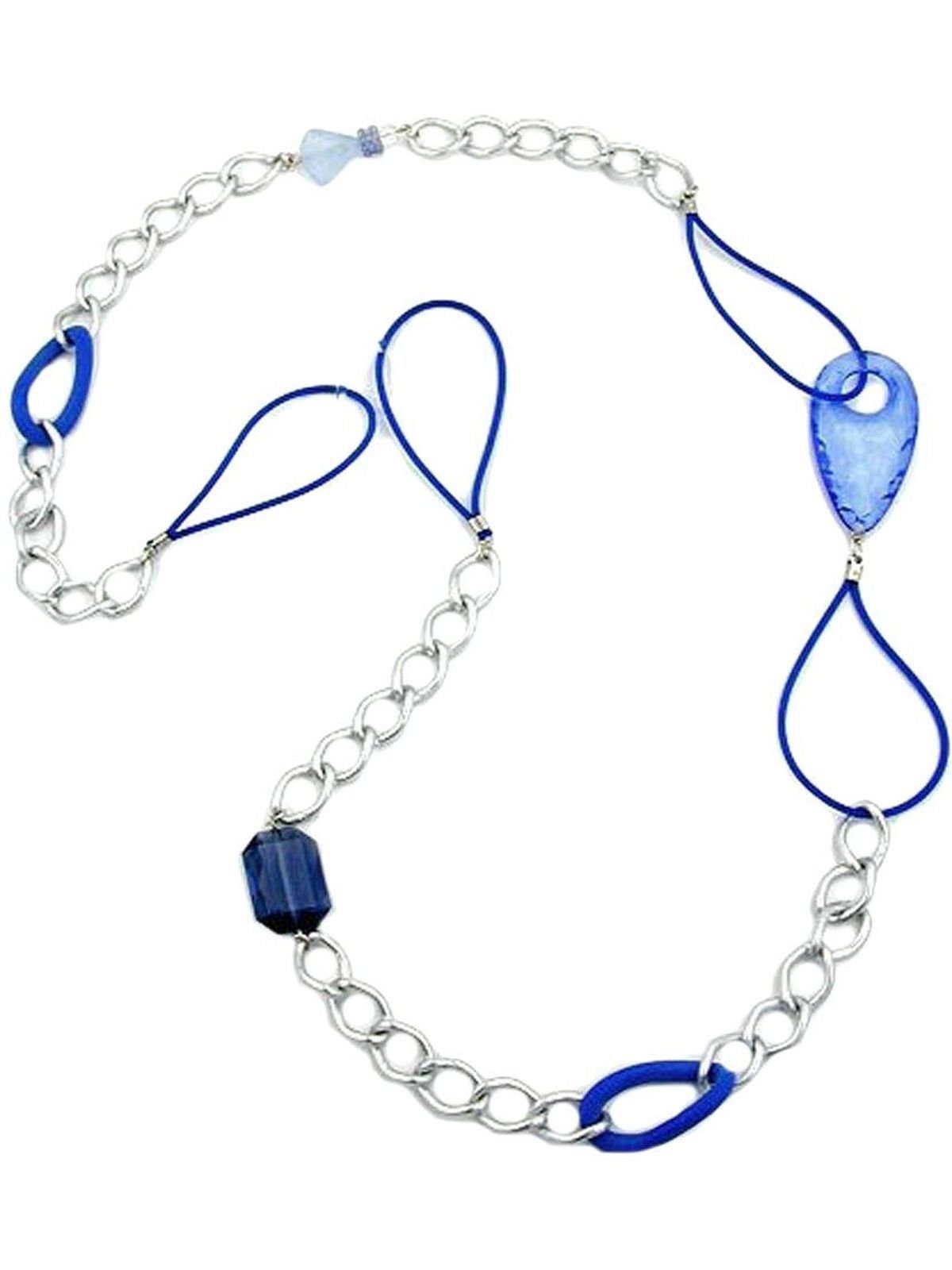 Gallay Perlenkette Kunststoffperlen blau-transparent Weitpanzerkette  Aluminium hellgrau 100cm