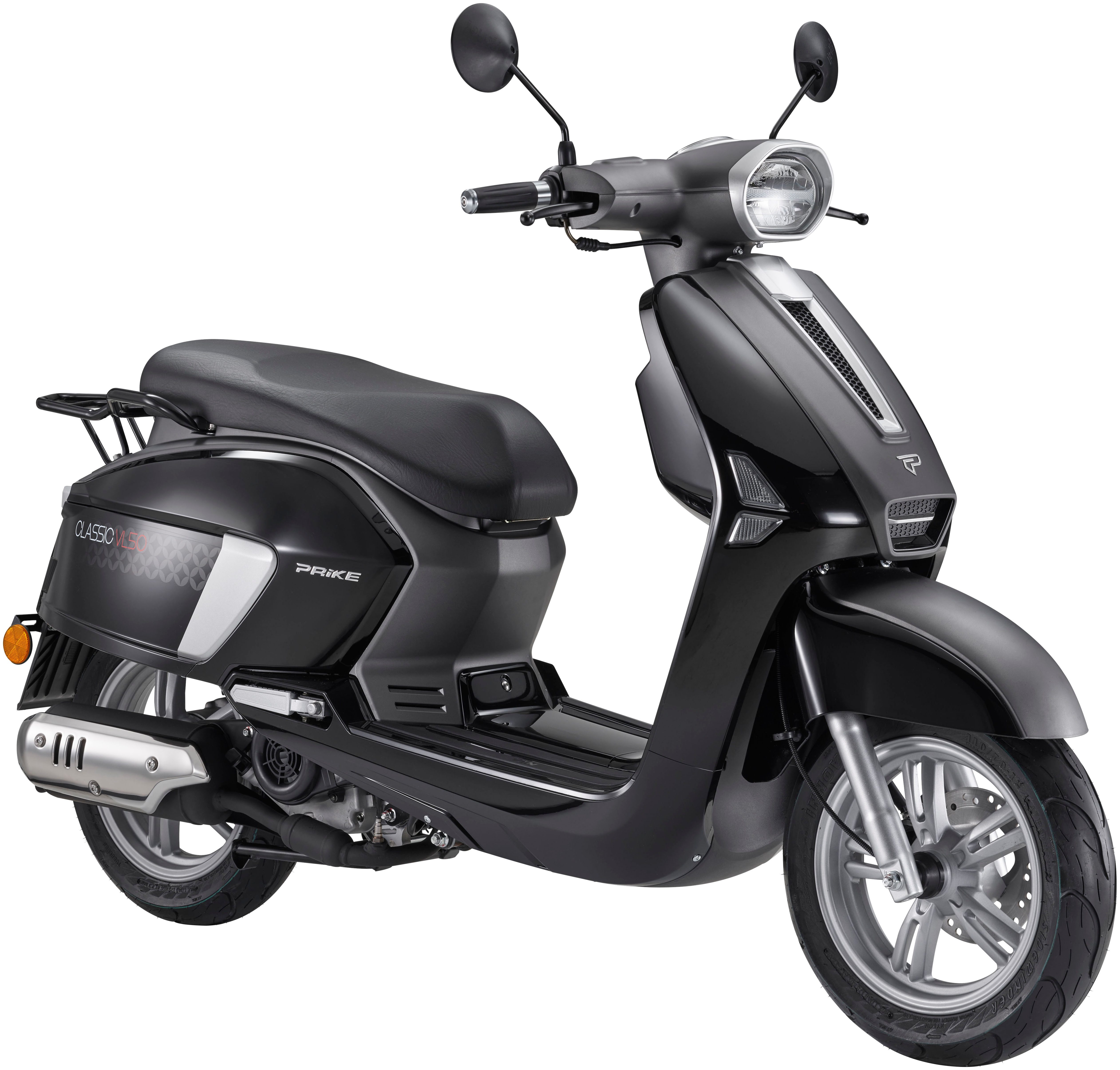 PRIKE Motorroller Classic Roller VL50, (45km/h), 50 ccm, 50 ccm, 45 km/h, Euro 5, Kraftstoffeinspritzung (EFI), Lenkerschloss, Staufach, Scooter, LED