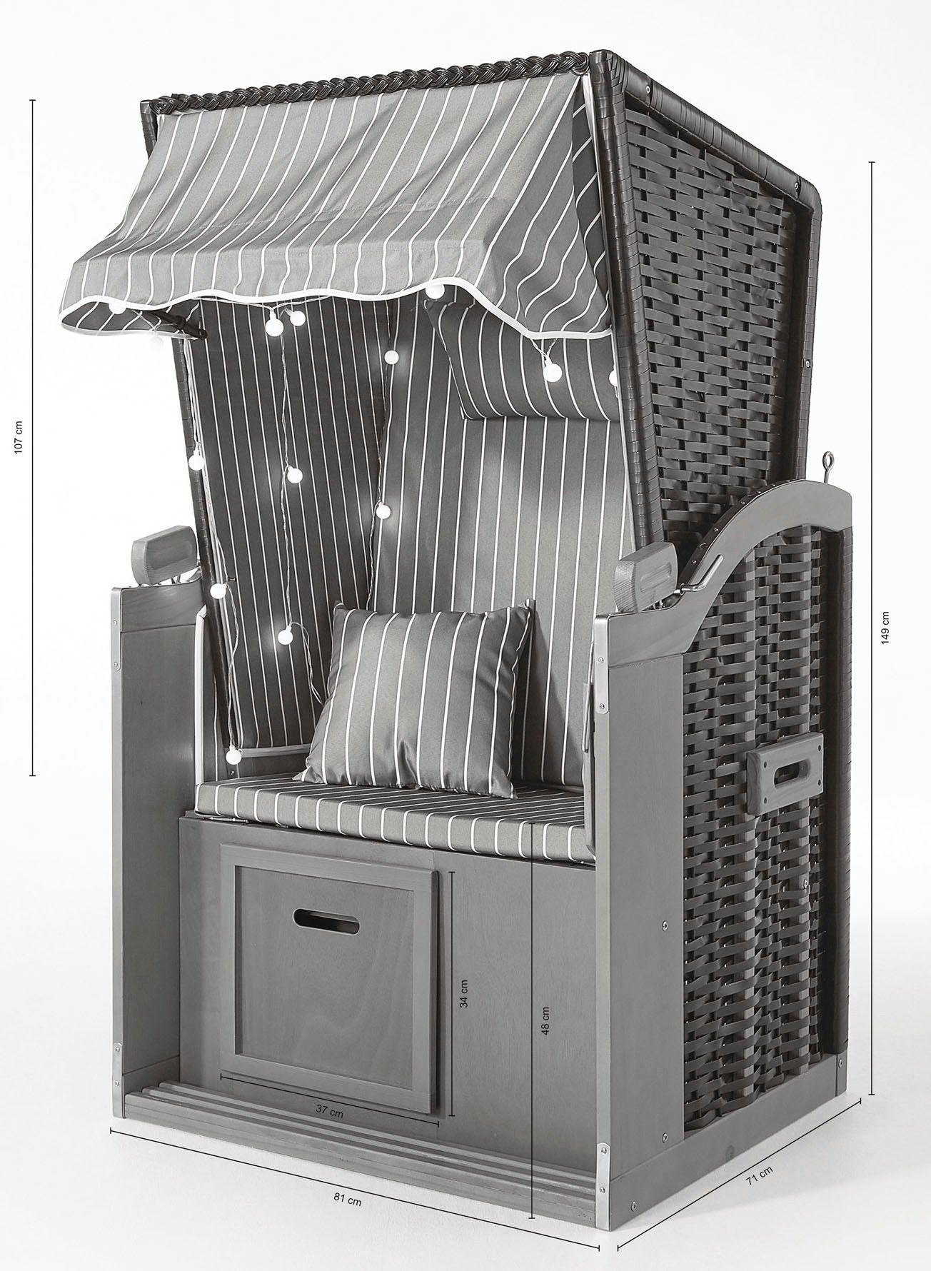 Flair Strandkorb cm, BxTxH: my 1-Sitzer, inkl. 81x72x160 Single, Halblieger, LED-Beleuchtung