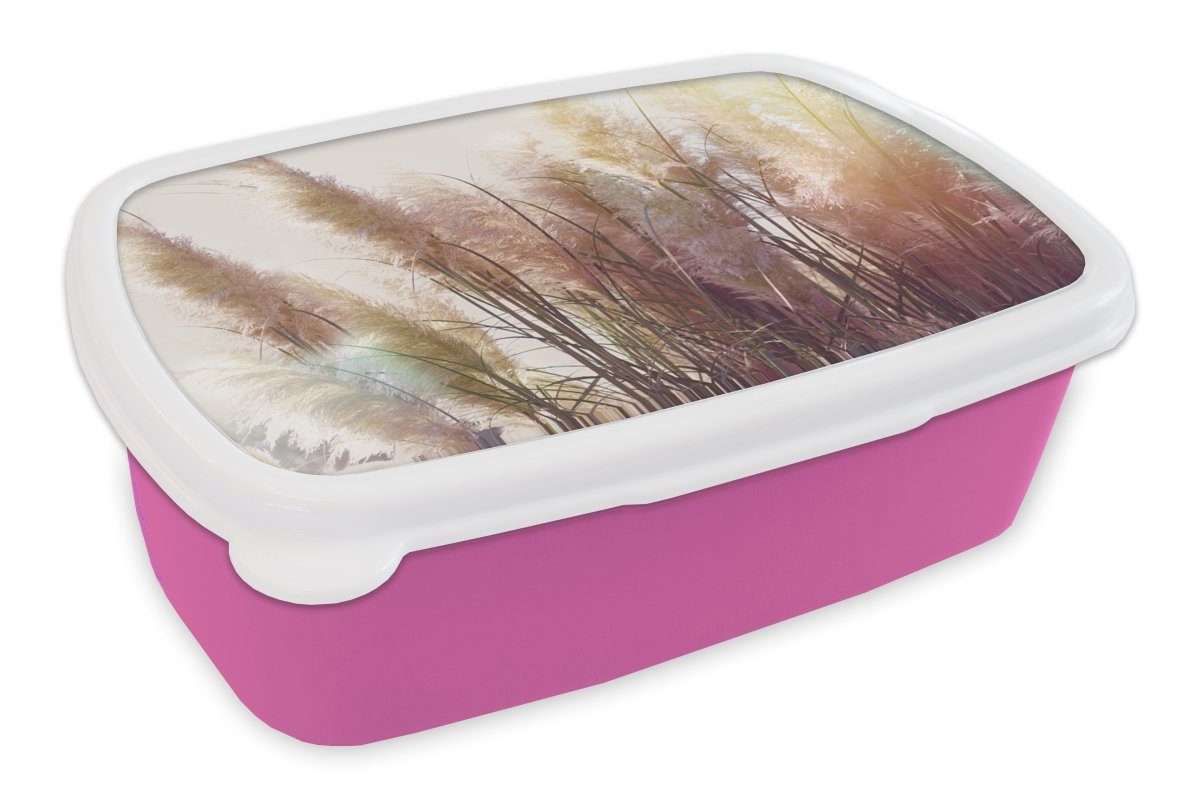 MuchoWow Lunchbox Stilleben - Farben - Schilf, Kunststoff, (2-tlg), Brotbox für Erwachsene, Brotdose Kinder, Snackbox, Mädchen, Kunststoff rosa