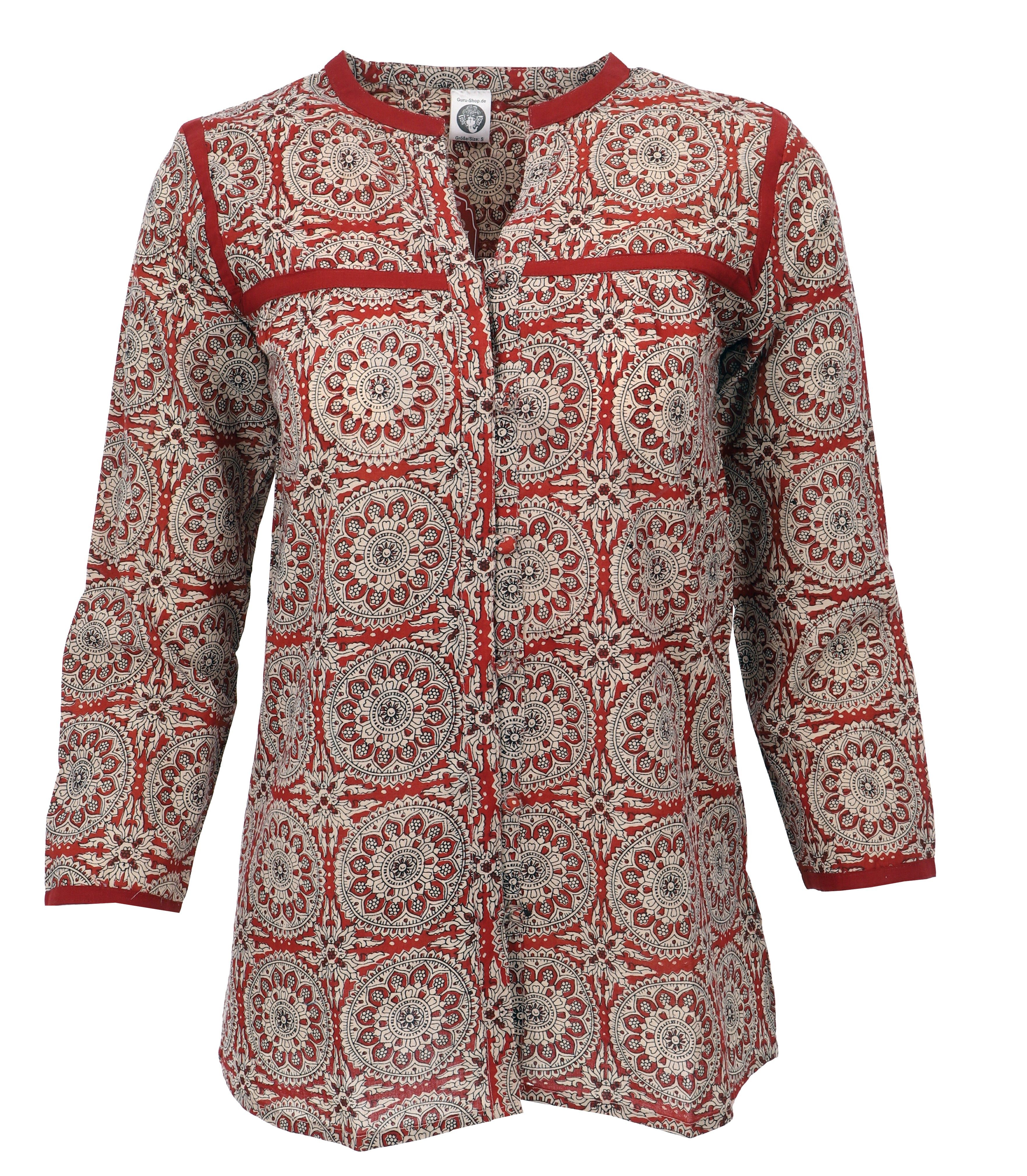 Guru-Shop Longbluse Handbedruckte Bohobluse, luftige Baumwollbluse.. günstig online kaufen