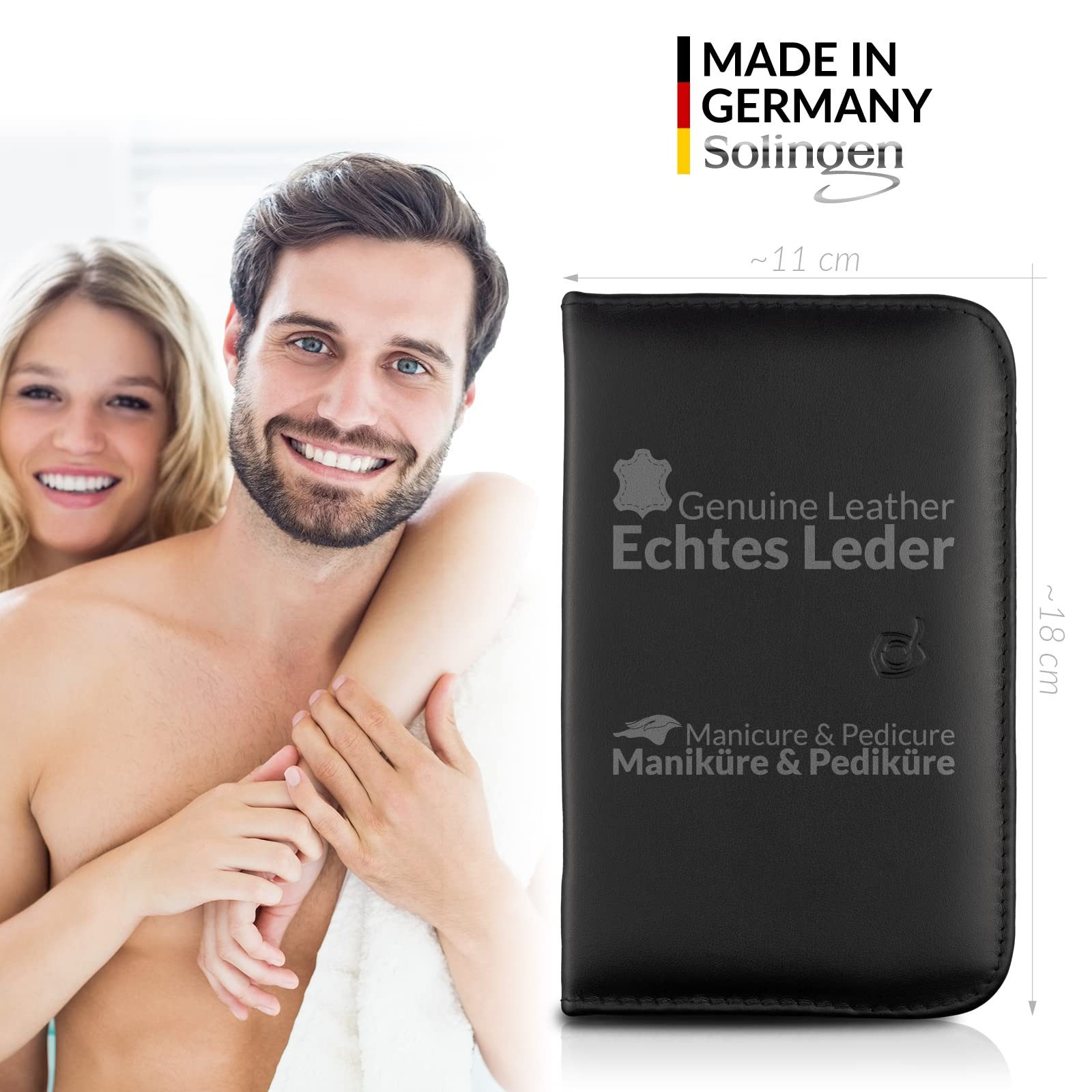marQus Maniküre-Pediküre-Set 12 Teile in Echt Leder Etui handlich und weich, 12-tlg., Komplett Kit mit allem für die Hand- und Fußpflege, Nagelset – Bild 2 von 5