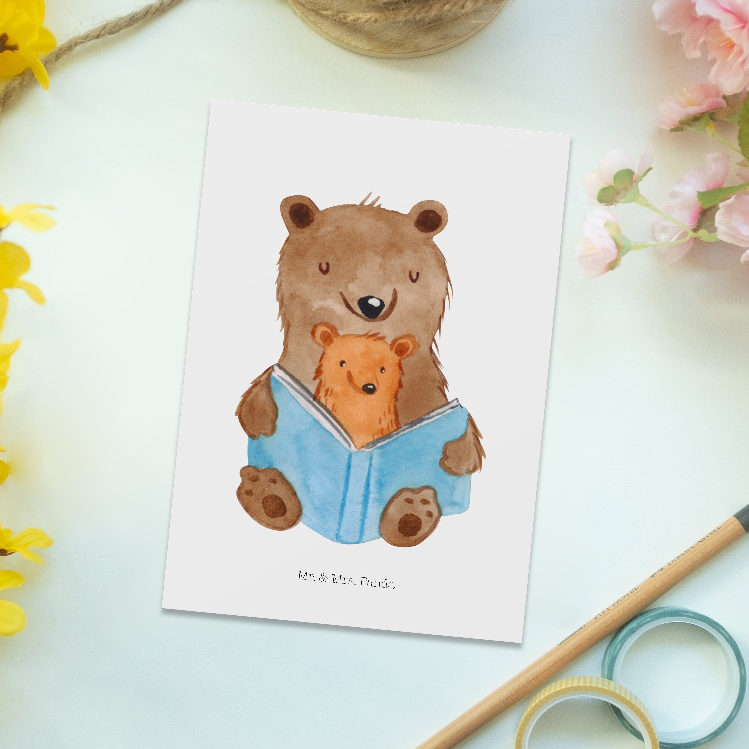 Grußk Panda Mr. Muttertag, Buch - Omi, Weiß Geschenk, Bären & Geburtstagskarte, Mrs. - Postkarte