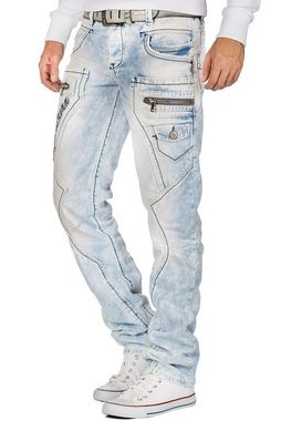 Cipo & Baxx Bikerjeans BA-CD272 Regular Fit Jeans Hose in hellblau mit Verzierungen und Reißverschlüssen