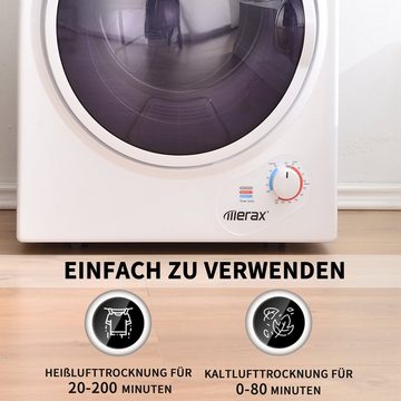 Merax Ablufttrockner mini-Wäschetrockner, PTC-Heizelement, Wärmewahl bis 65 °C, Frontlader, 2.5 kg, Doppelte Filterung, freistehend/hängend, Timer 20 bis 200 Minuten