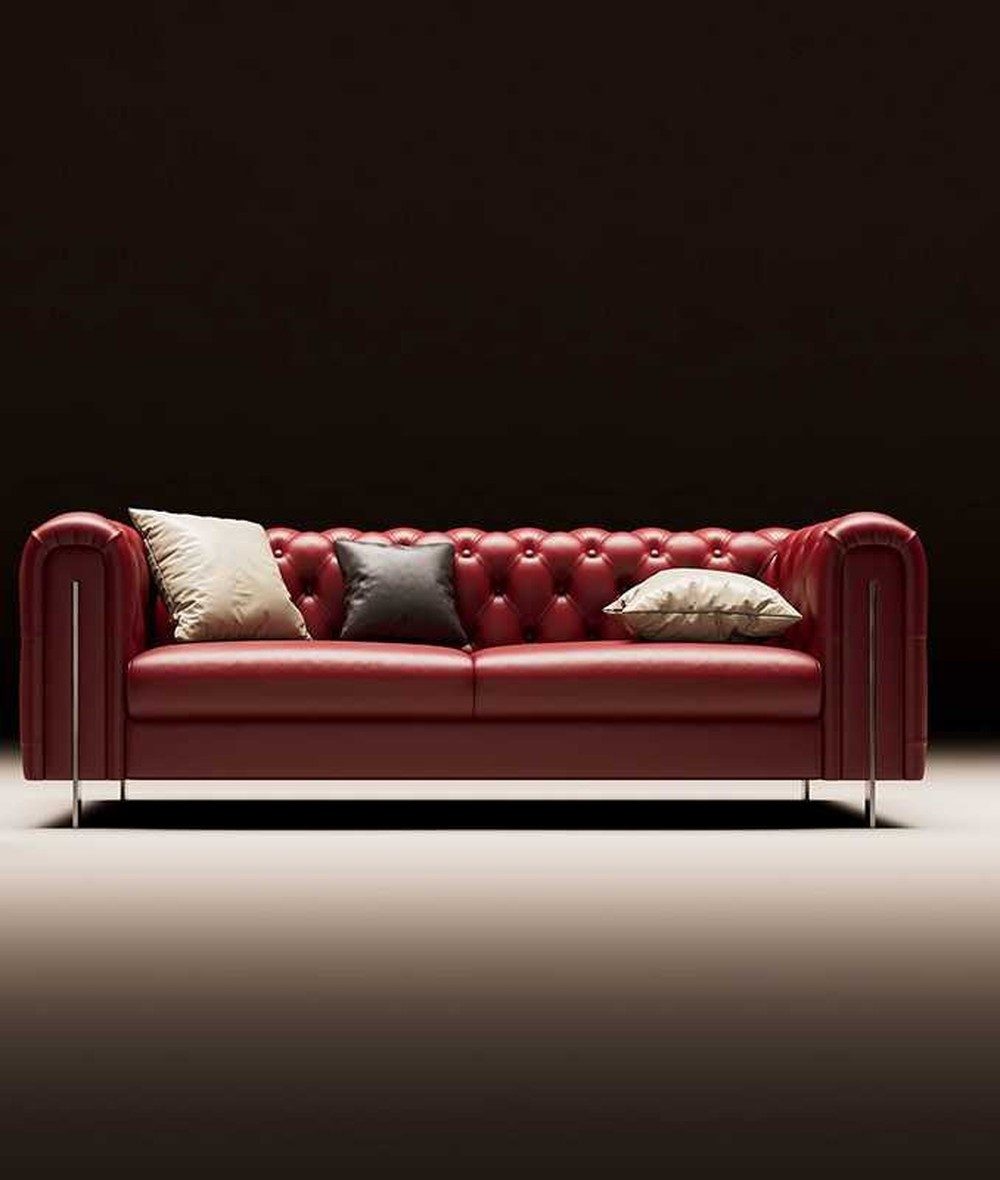 JVmoebel 3-Sitzer Chesterfield Design Sofa in Schwarz aus Kunstleder mit Edelstahlfüßen, 1 Teile, Made in Europa