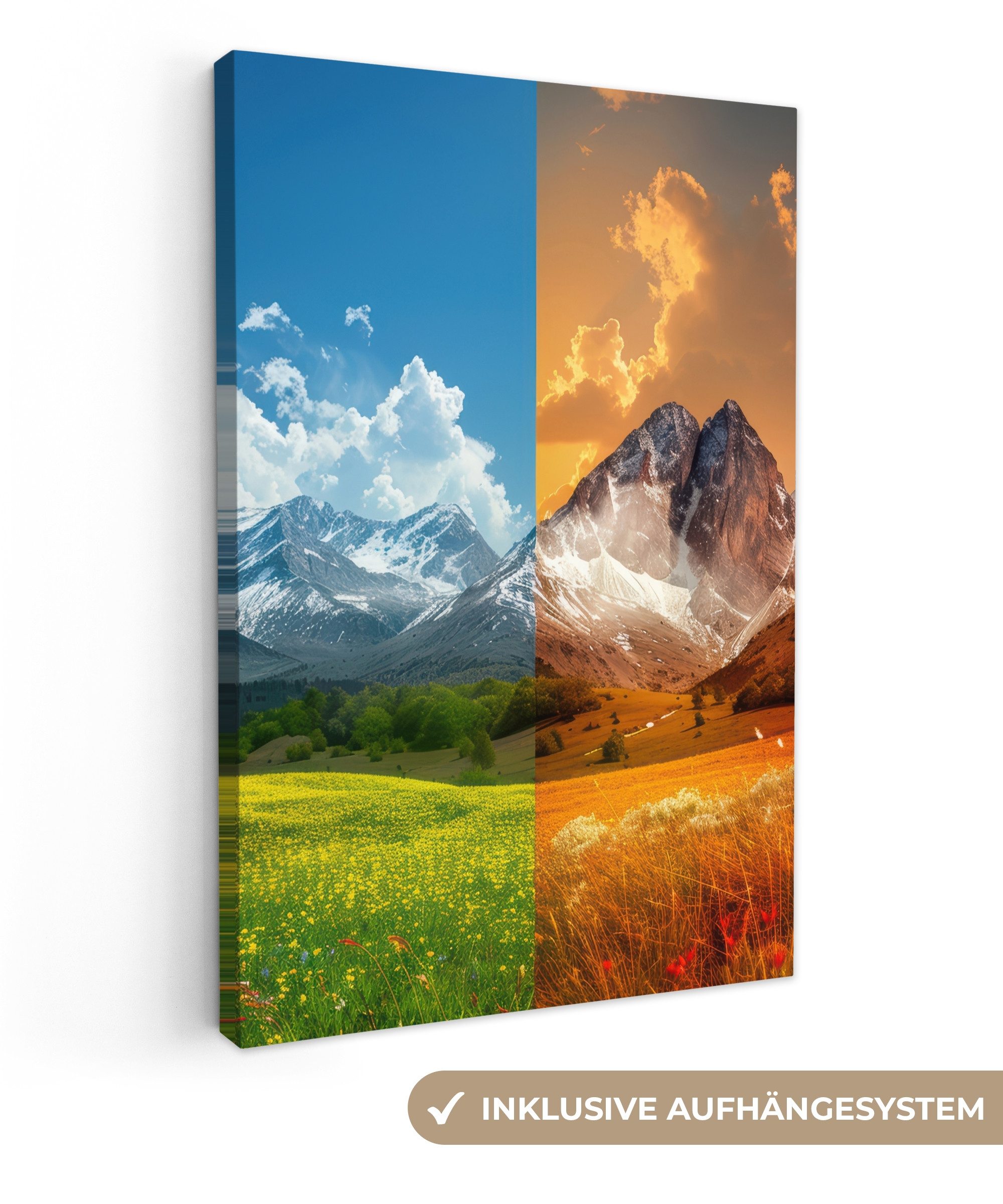OneMillionCanvasses® Leinwandbild Landschaft - 4 Jahreszeiten - Natur - Winter - Frühling - Sommer - Her, Fotodruck (1 St), Deko für Wohnzimmer Schlafzimmer Küchen 40x60 cm