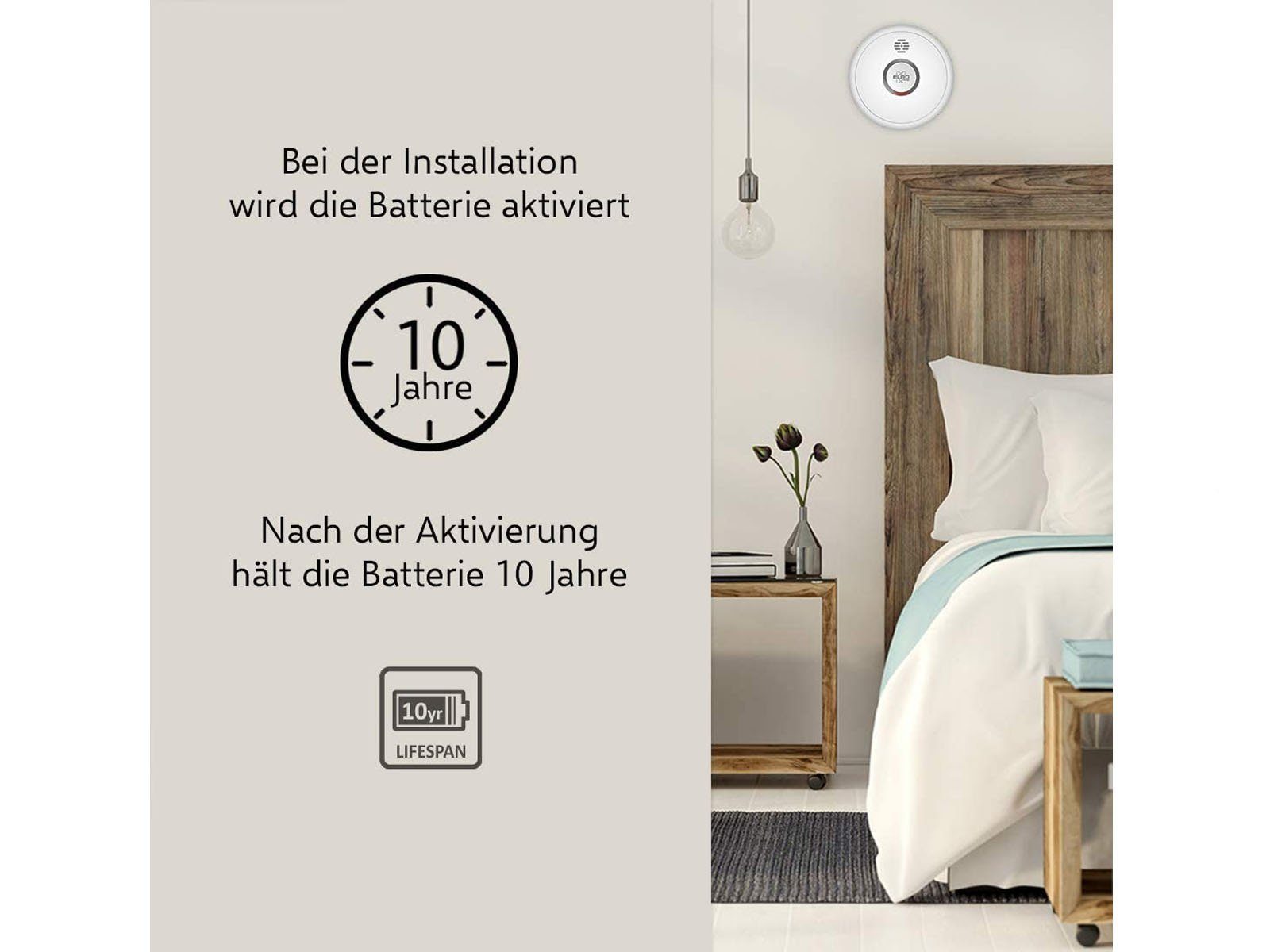 Elro Rauchmelder (10 Jahres Brandmelder Nachtmodus mit Magnethalter Kleben statt Bohren)