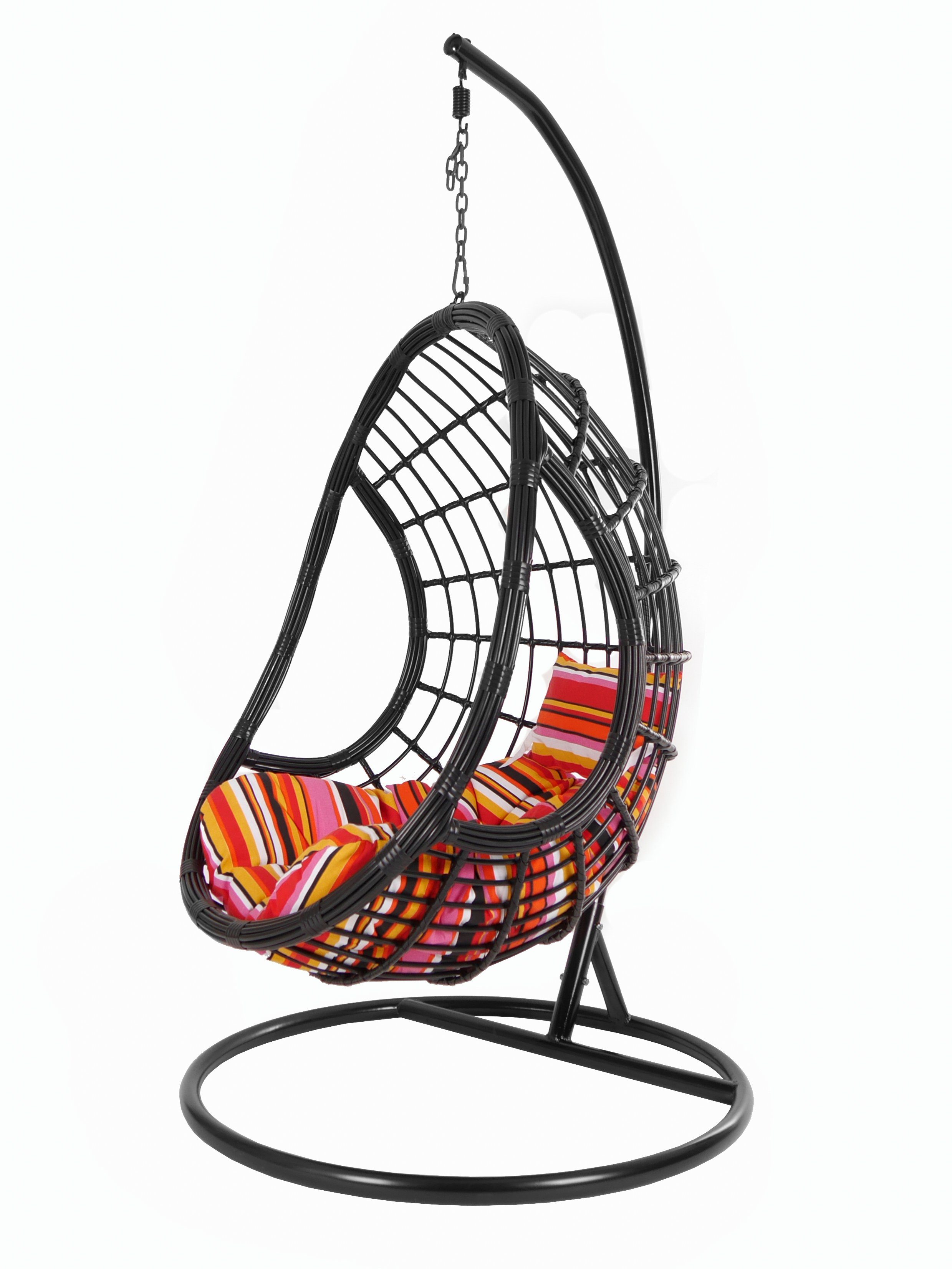 schwarz, Loungemöbel, black, Hängesessel Swing Kissen, Schwebesessel, (3450 gestreift Design edles mit KIDEO Hängesessel bunt Chair, und Gestell PALMANOVA lollipop)