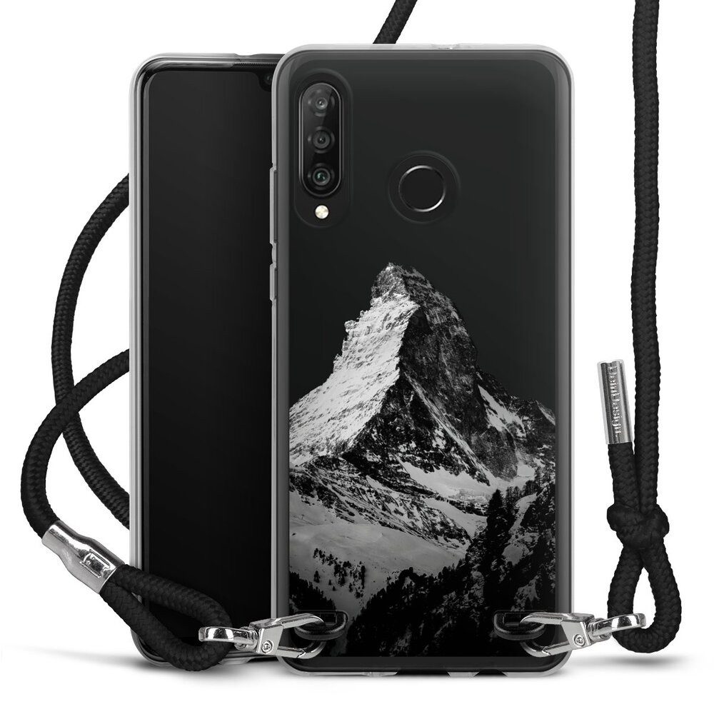 DeinDesign Handyhülle Berg Schnee Alpspitze Snow Capped Mountains Grayscale, Huawei P30 Lite Premium Handykette Hülle mit Band Case zum Umhängen