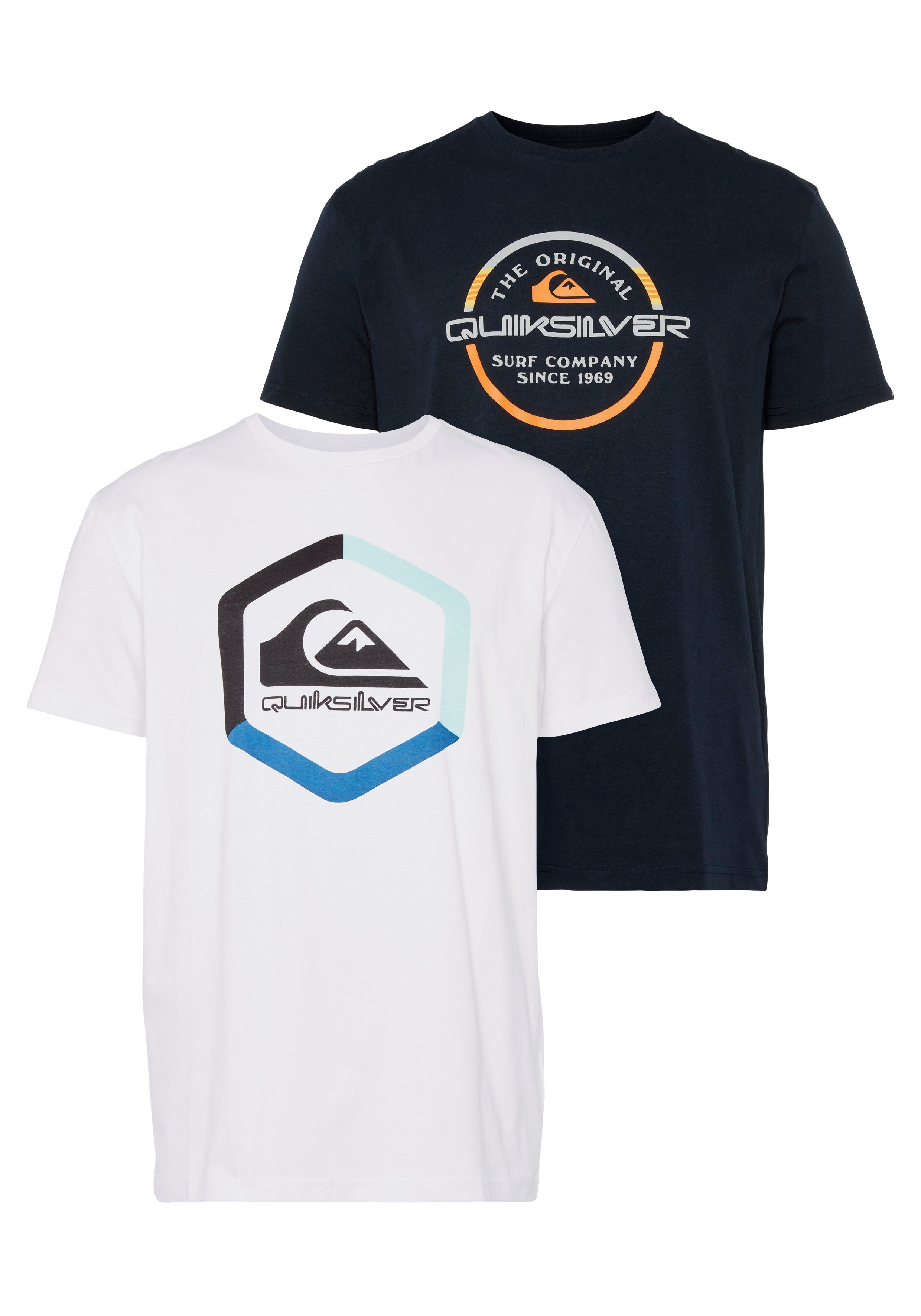2er- Doppelpack von Herren 2-tlg., T-Shirt (Packung, Quiksilver mit Doppelpack T-Shirt Logodruck Quiksilver Pack),