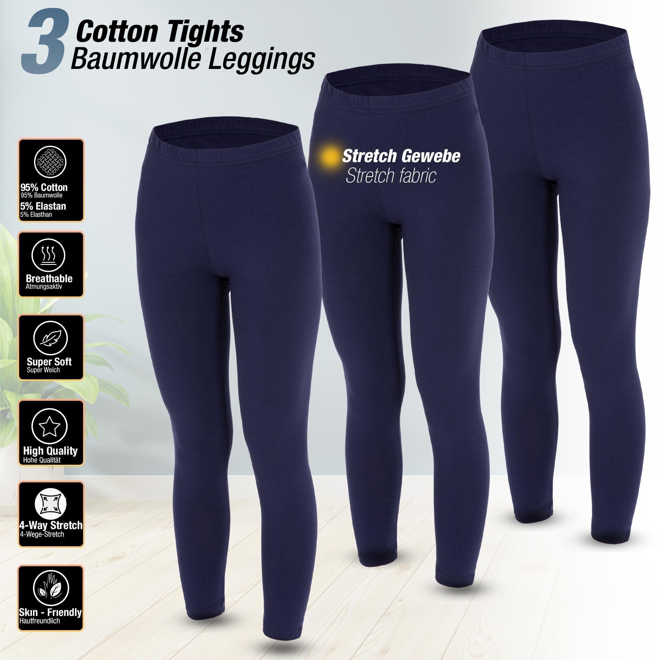 Leggings 3 MÃ¤dchen Leggings Set lang Baumwolle blickdicht Freizeithose elastis