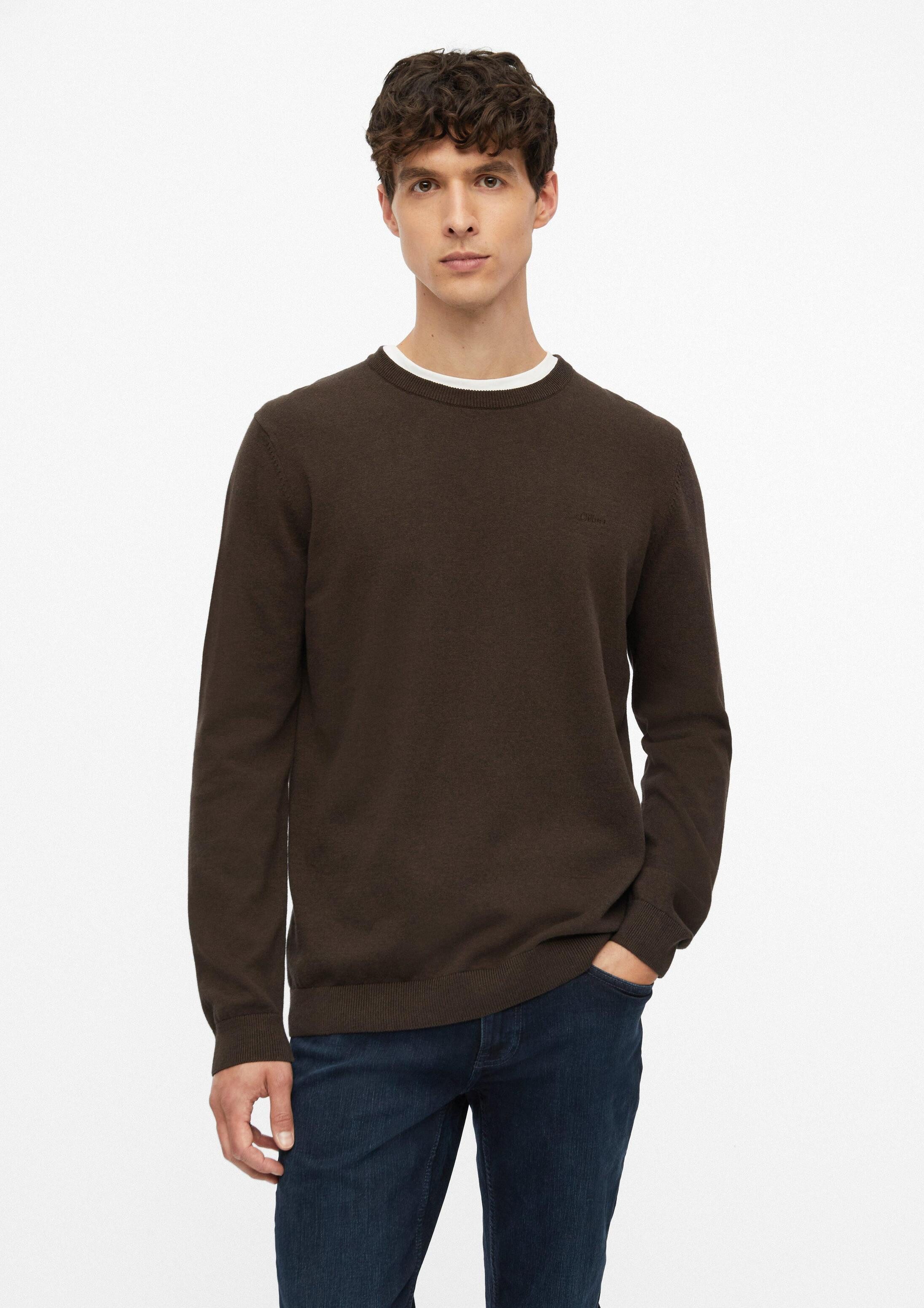 s.Oliver Longpullover Strickpullover Baumwollpullover mit Logo-Stickerei