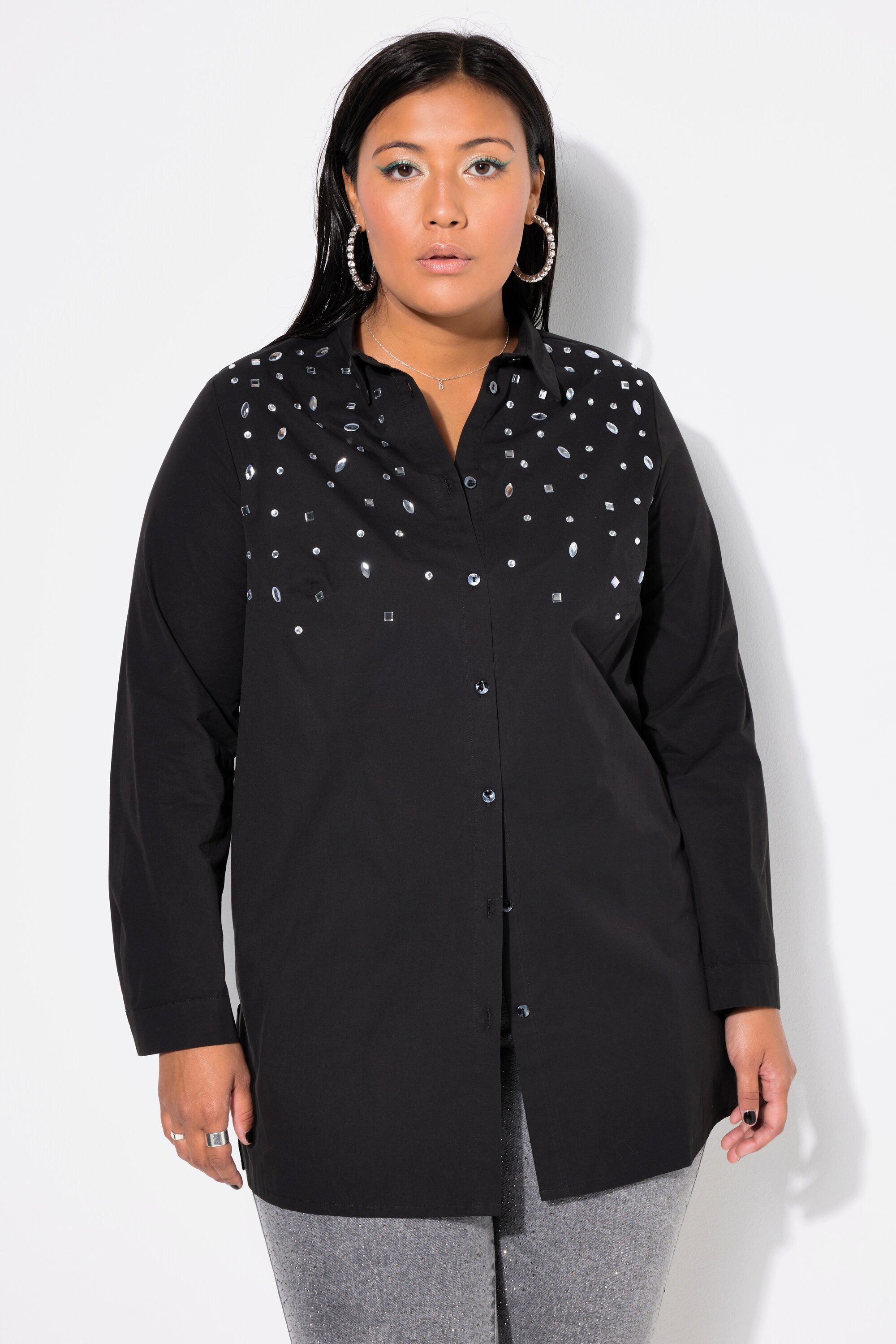 Studio Untold Hemdbluse Hemdbluse gerade Ziersteinchen günstig online kaufen