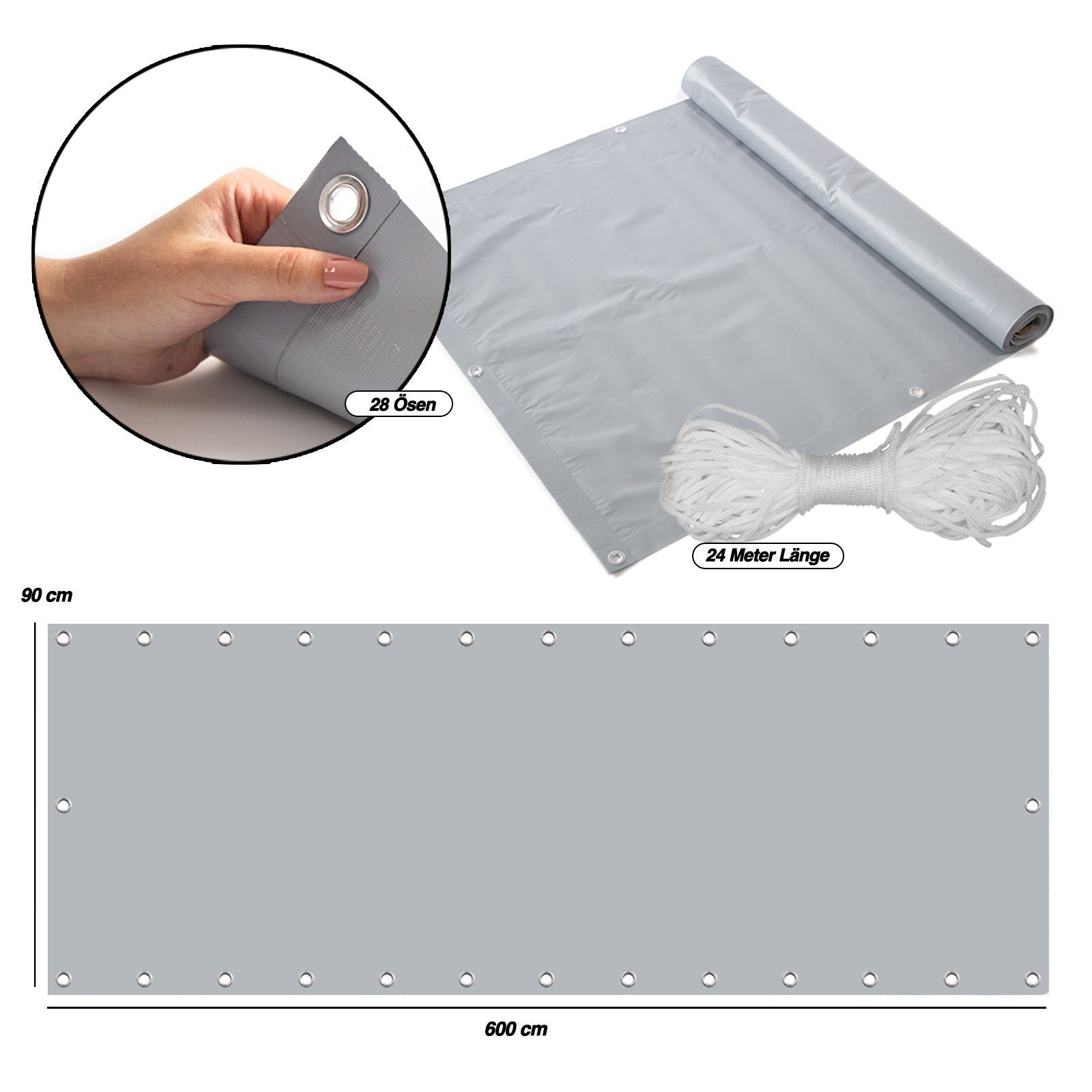 casa pura Balkonsichtschutz PVC-Balkonsichtschutz, 6 Farben, 90 x 600 cm, Sichtschutz