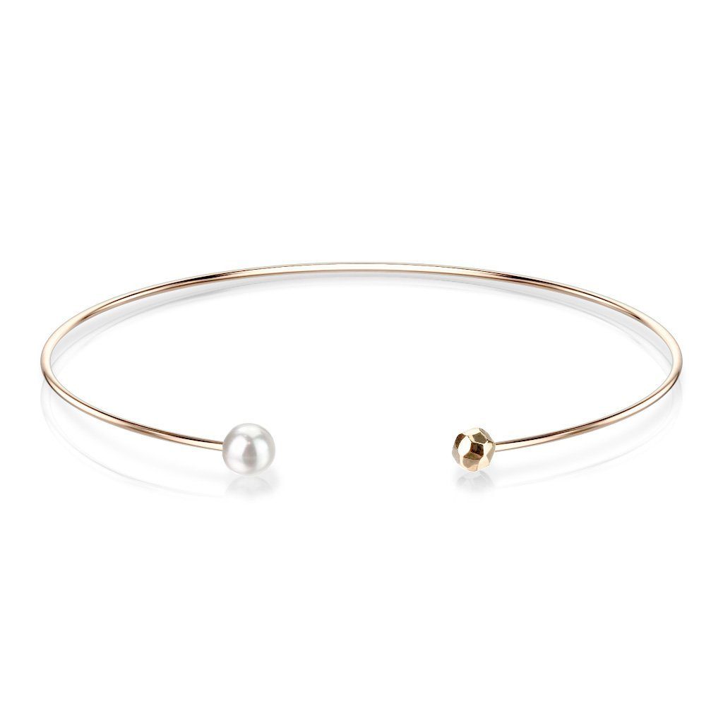 Armband Armreifen offen mit Perle Facettenkugel Edelstahl Damen rosegold