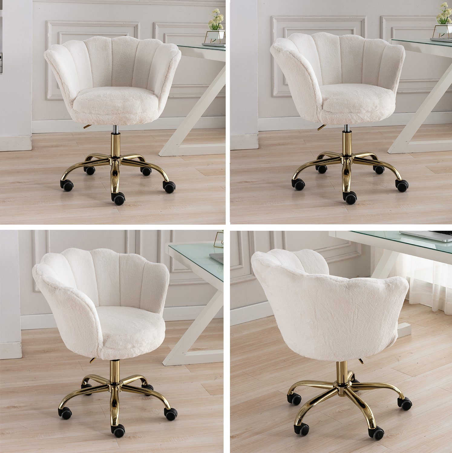 WAHSON OFFICE CHAIRS Loungesessel Bürostuhl Kunstfell Drehstuhl mit Rollen – Bild 5 von 5
