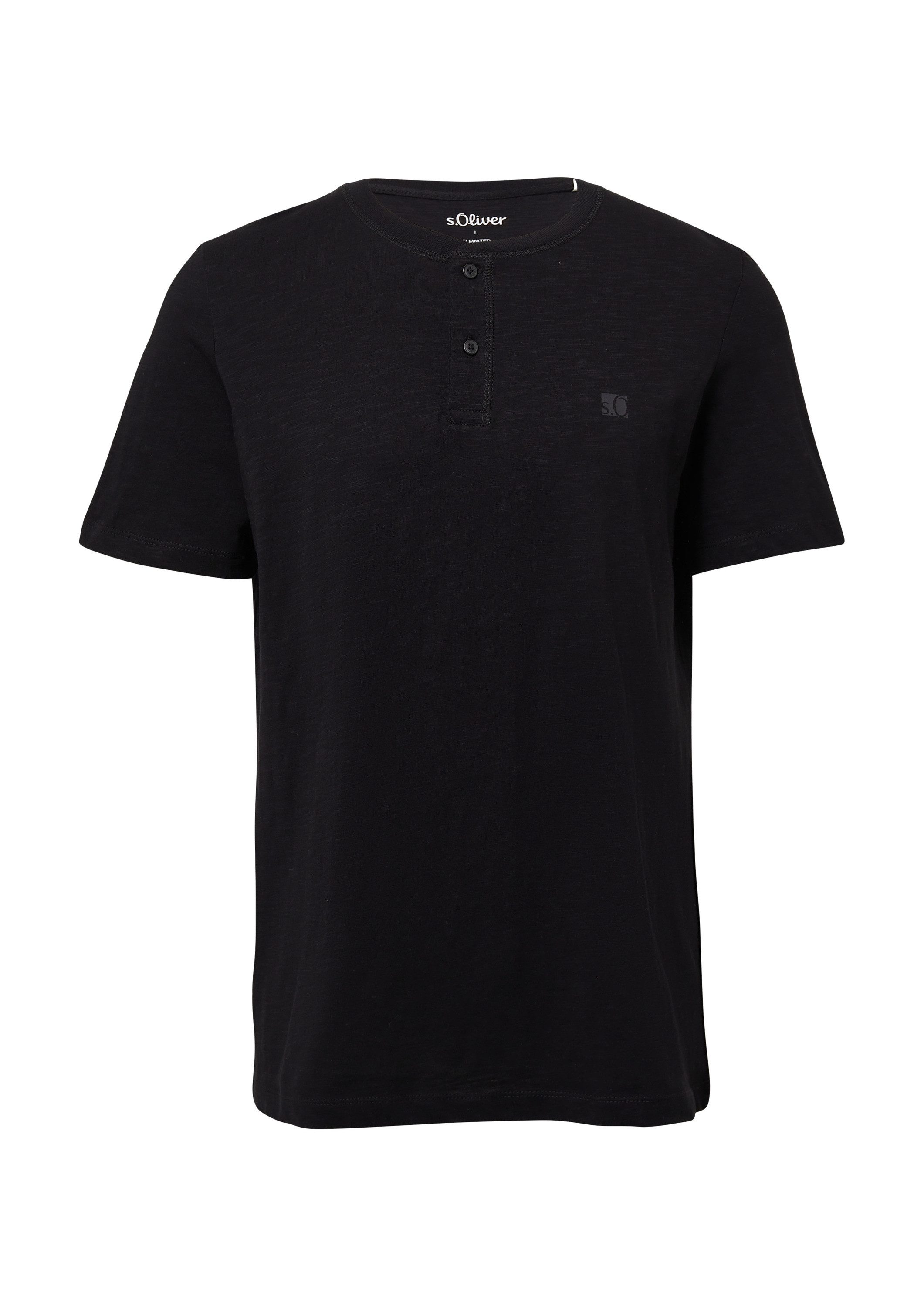 s.Oliver Kurzarmshirt T-Shirt Henley-Shirt mit Flammgarnstruktur