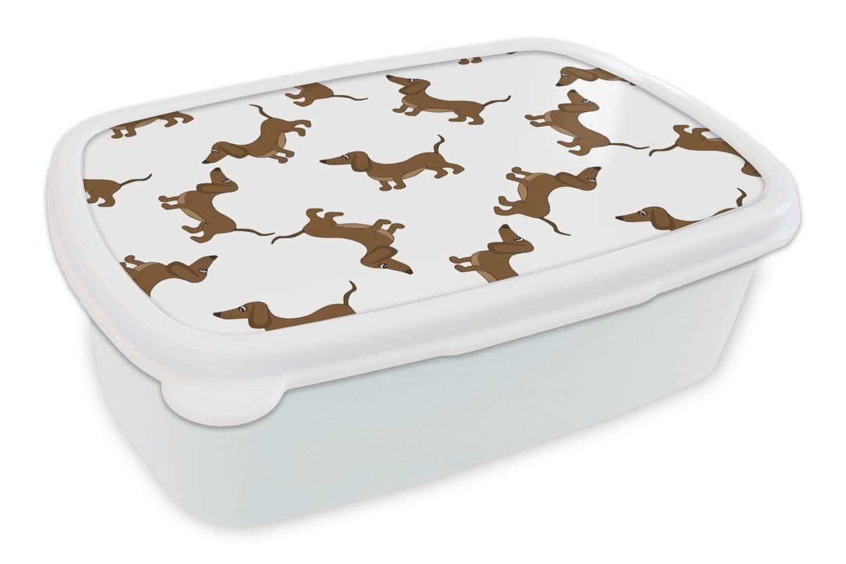 MuchoWow Lunchbox Muster - Hund - Dackel - Jungen - Mädchen - Kinder - Kinder, Kunststoff, (2-tlg), Brotdose Schule oder Arbeit, Brotbox für Kinder und Erwachsene