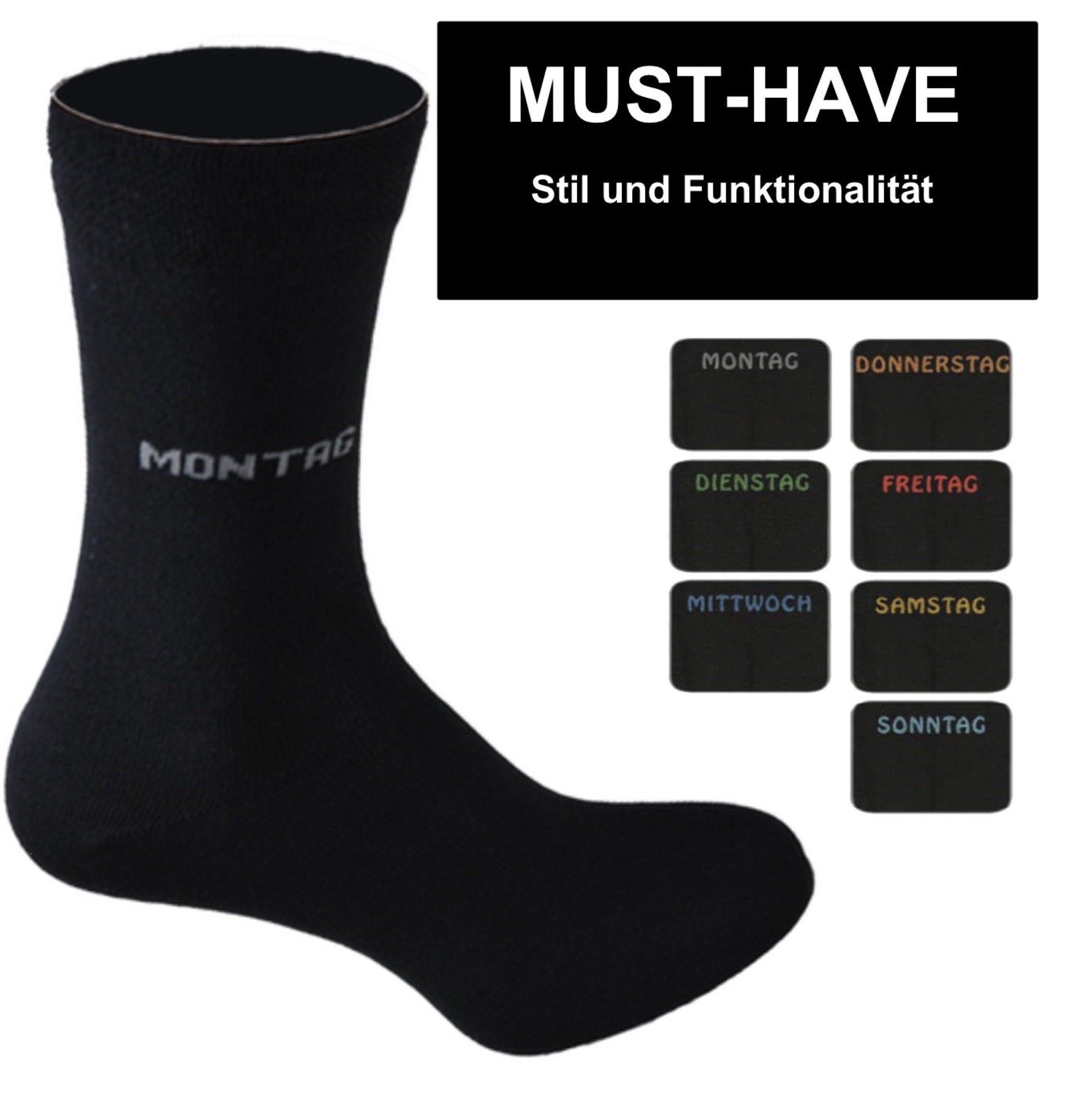 Cocain underwear Freizeitsocken Damen Herren Socken schwarz Wochentag Montag Sonntag 7 Tage Baumwolle (14-Paar) hoher Baumwollanteil – Bild 5 von 5