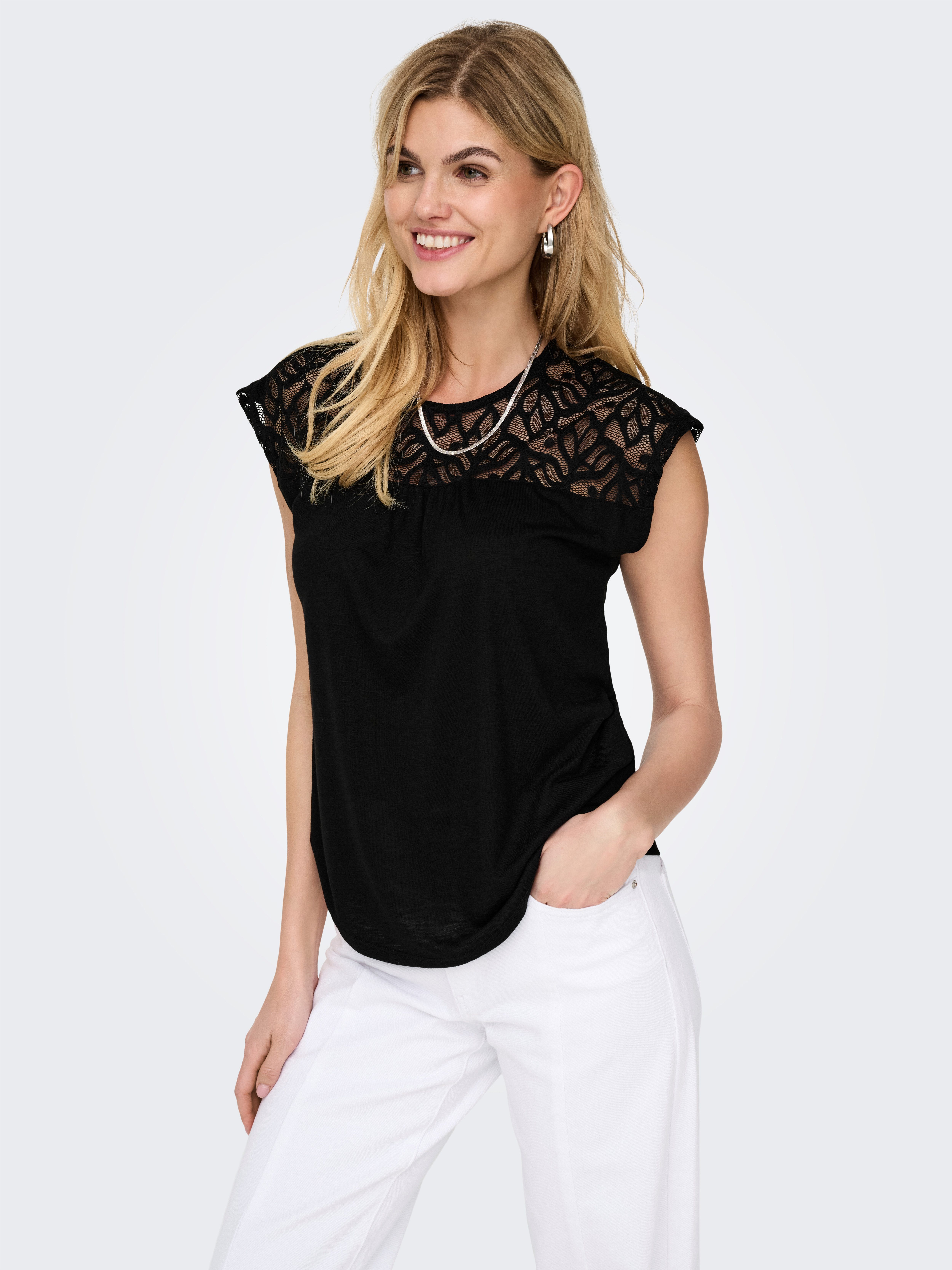 ONLY Spitzenshirt ONLSINDY LIFE S/S O-NECK günstig online kaufen