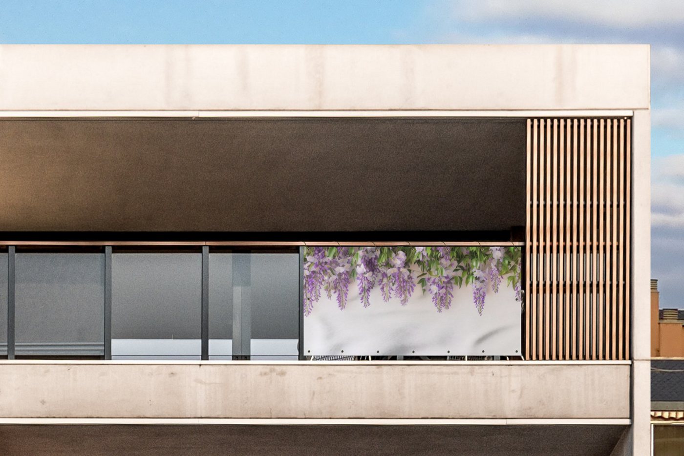 Thumbnail - MuchoWow Balkonsichtschutz Glyzinie - Blumen - Lila (1-St) Balkon Sichtschutz 90x200, Windschutz für Zaun PVC, 200x90 cm
