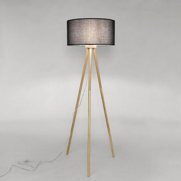 Licht-Erlebnisse Stehlampe FLORA, ohne Leuchtmittel, Dreibein Stehleuchte Wohnzimmer 160 cm Holz Stoff Skandinavisch